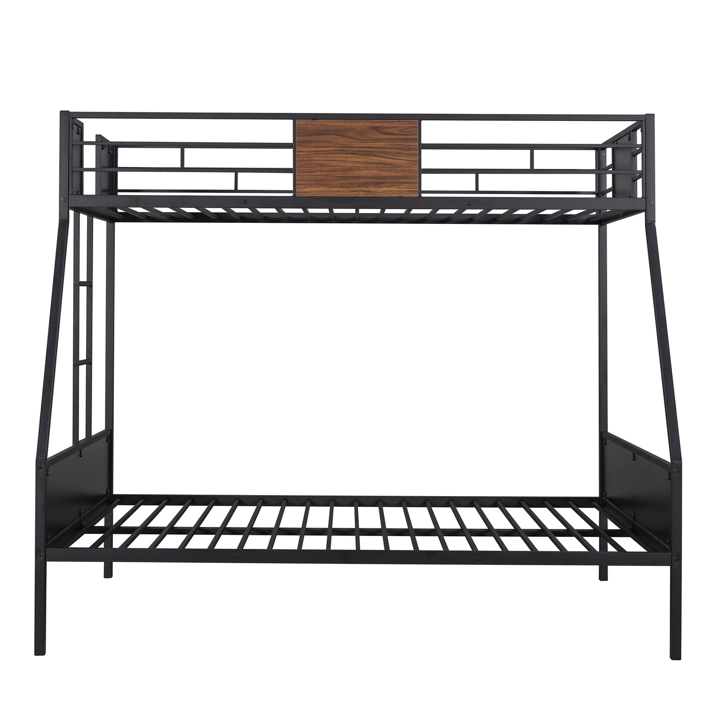 Black metal bunk bed with wood accent
