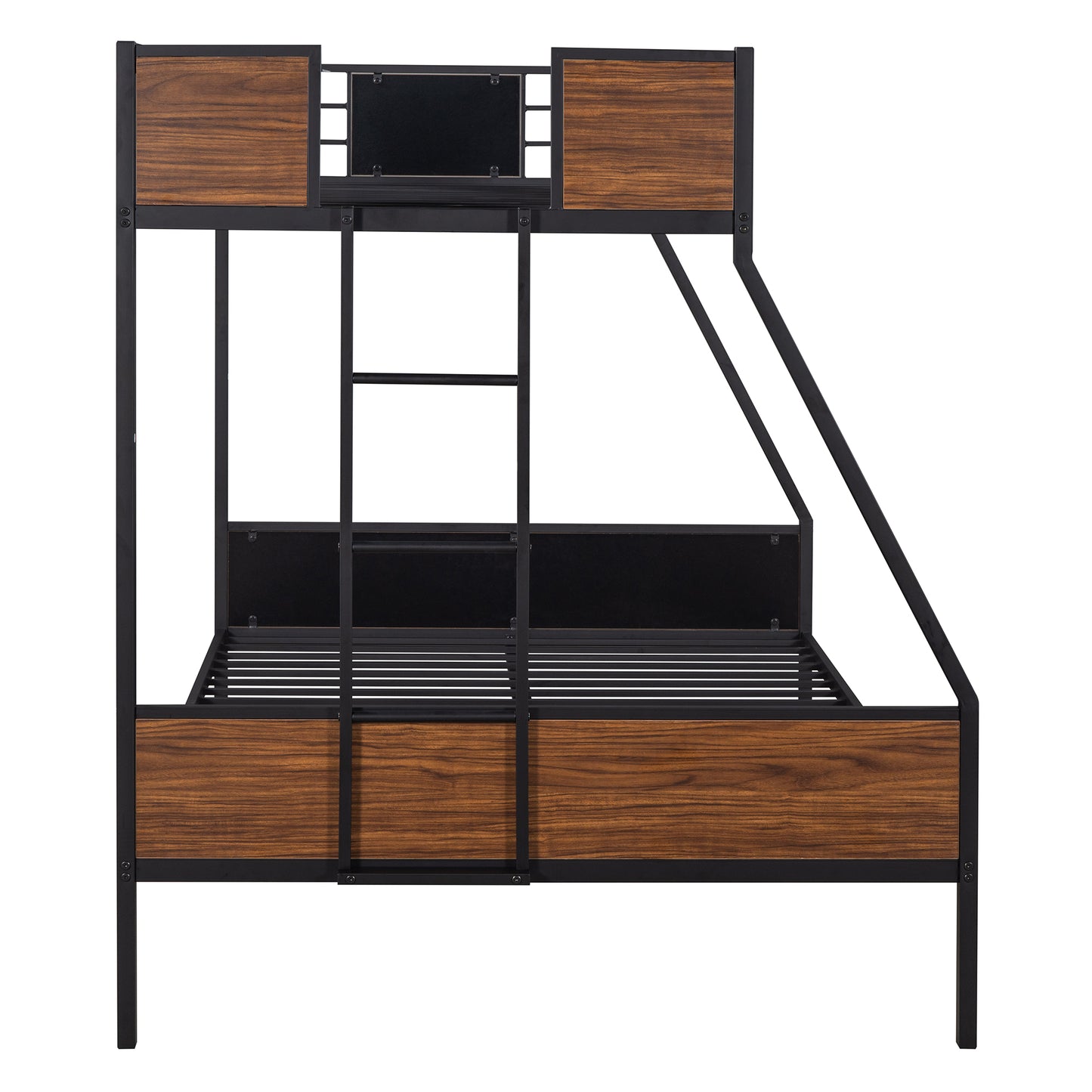 Black metal and walnut bunk bed frame with slatted base