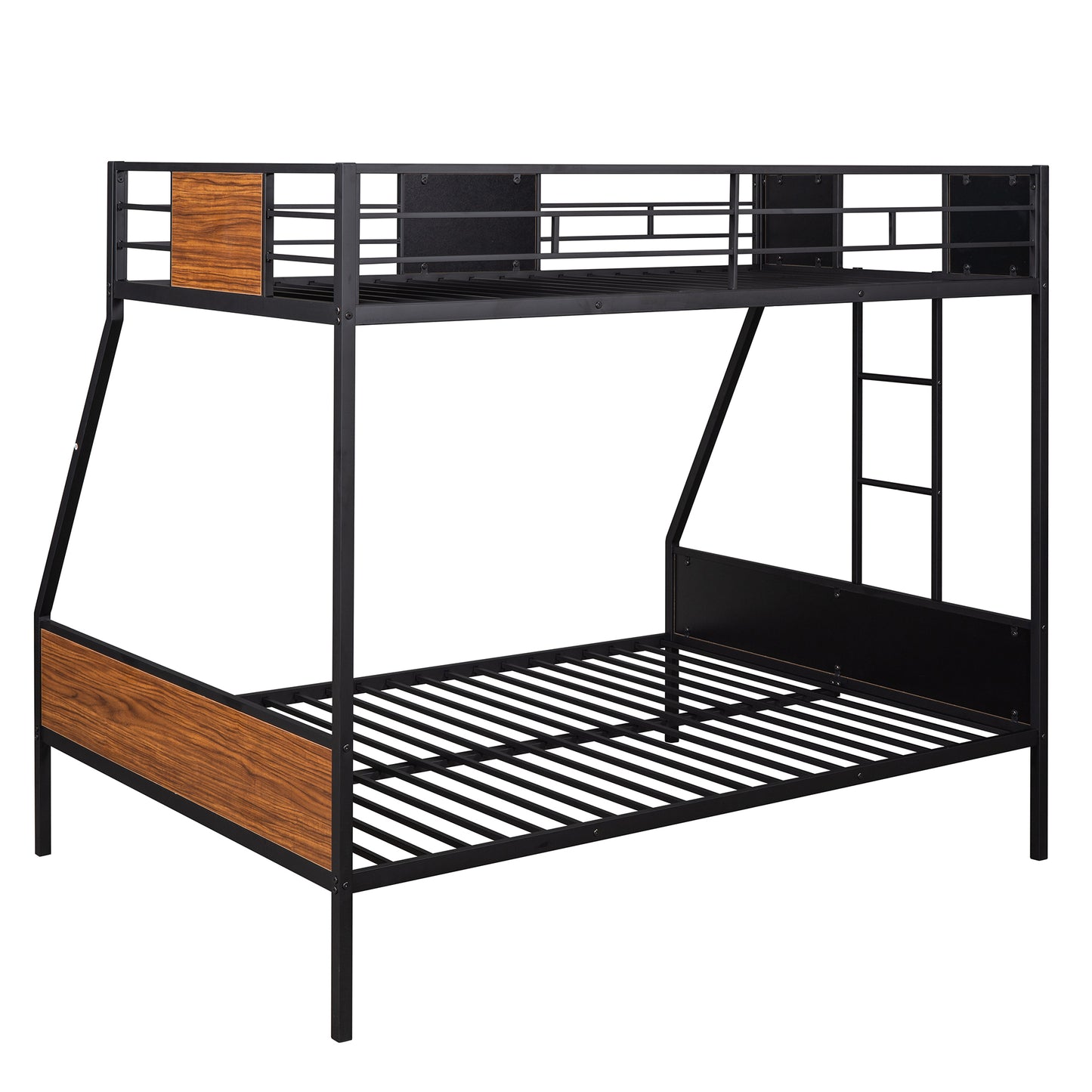 Black metal bunk bed with wood accents