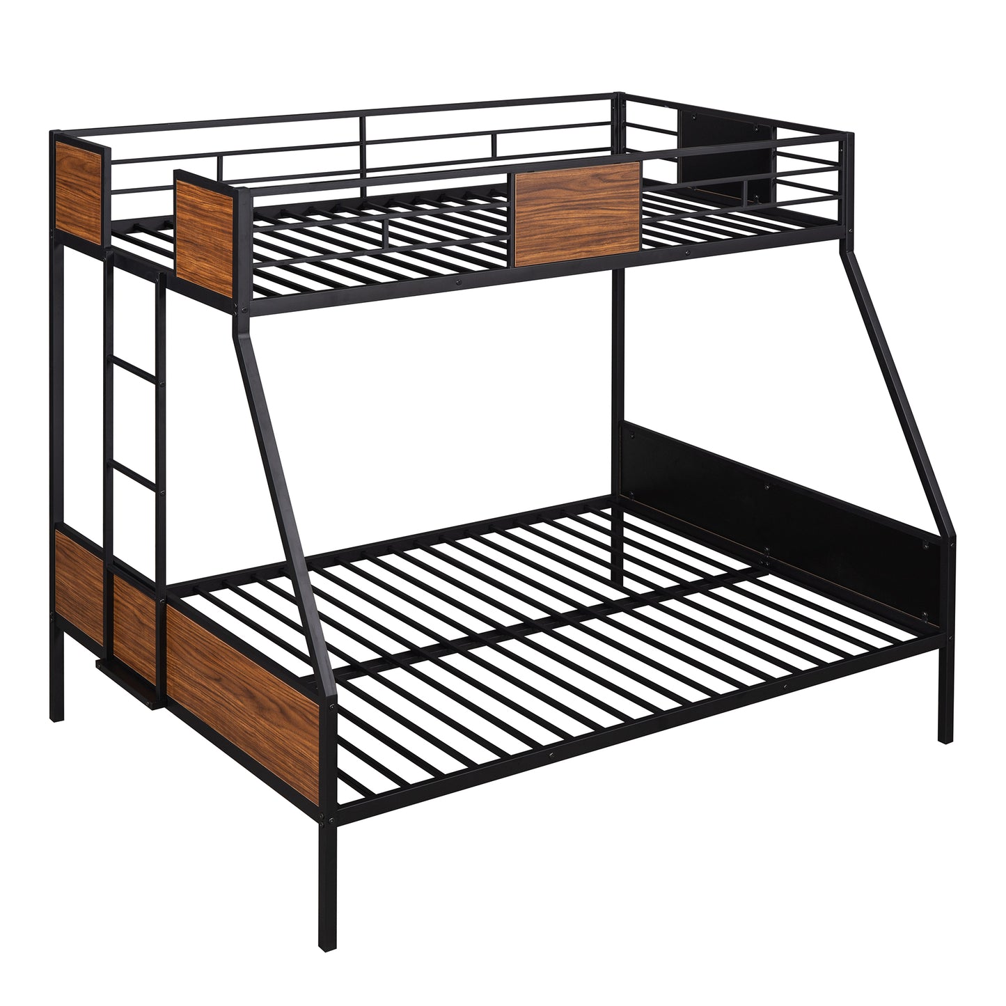 Black metal bunk bed with woodgrain accents twin over twin size