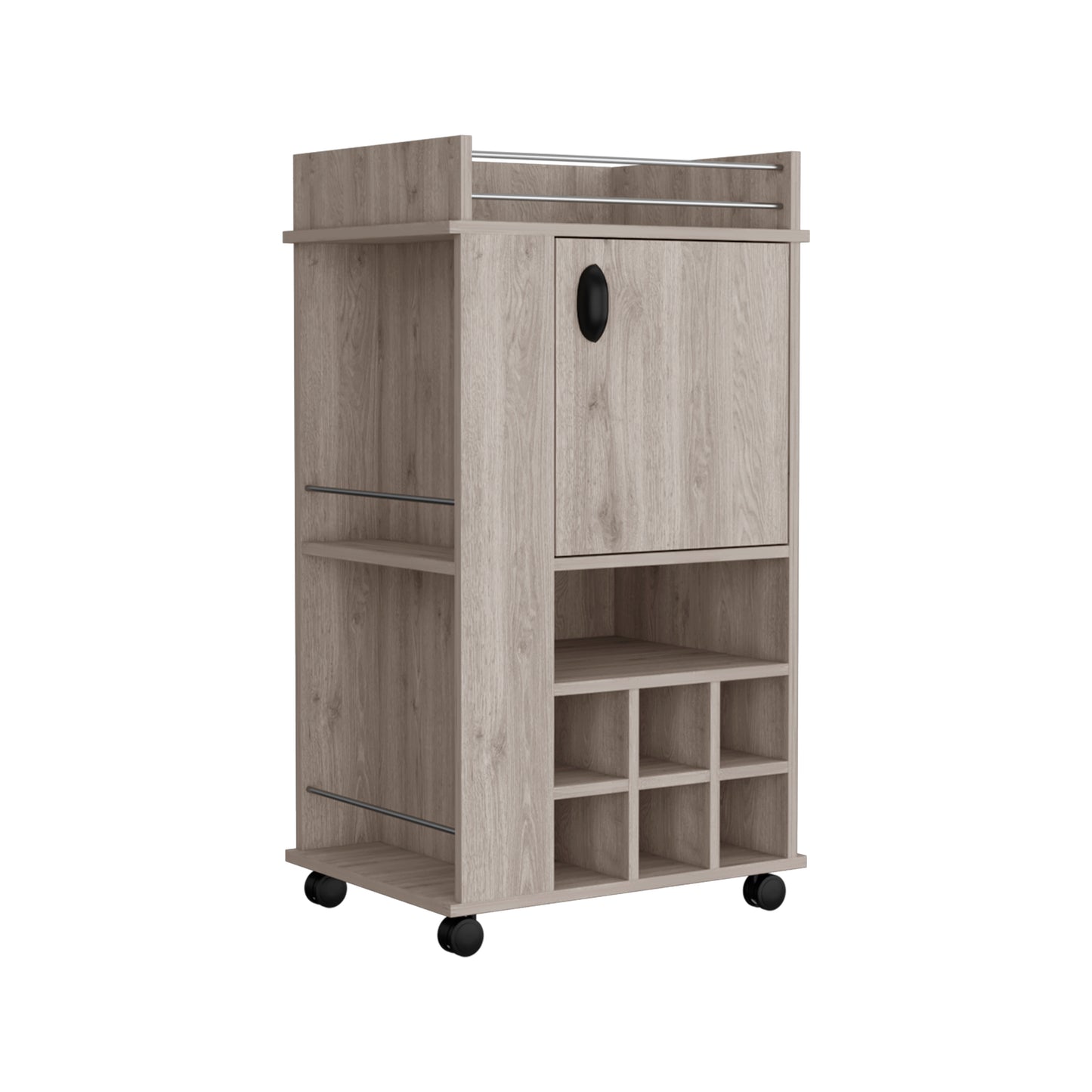 Wooden bar cart with wine rack and caster wheels