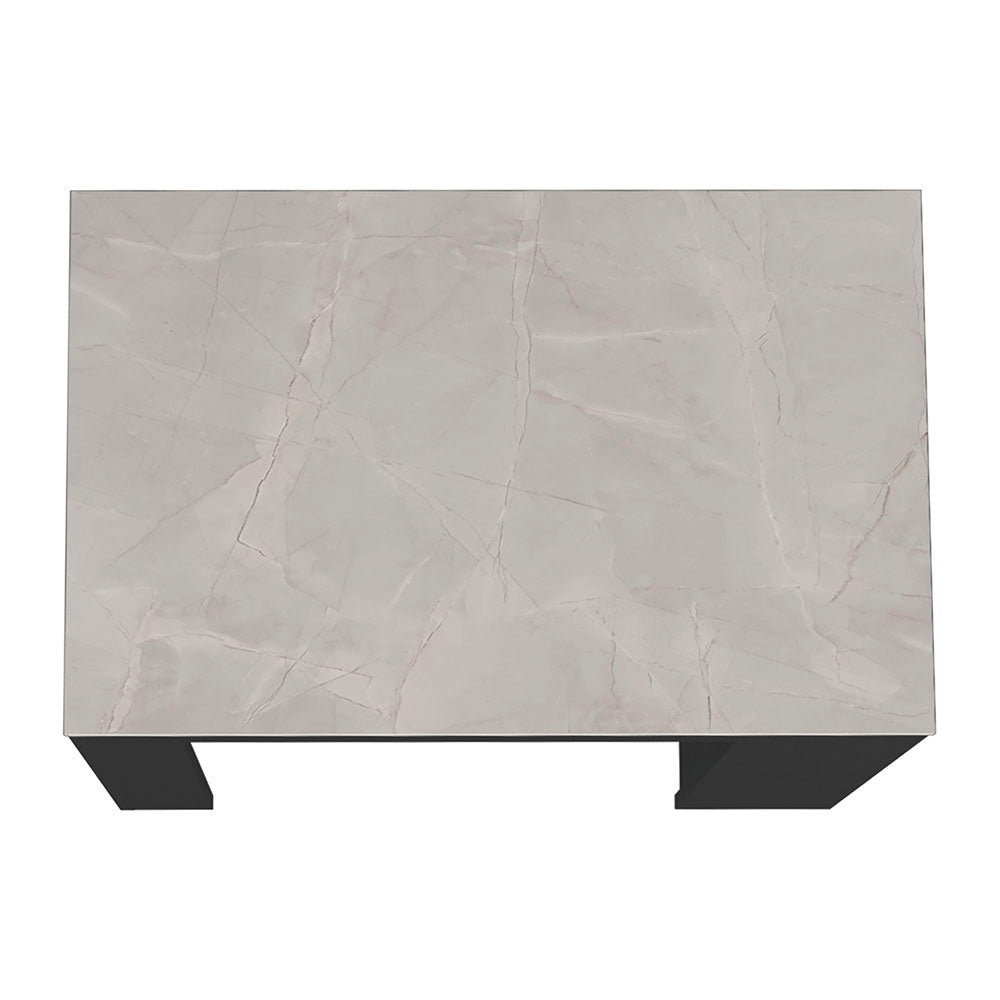 Elegant grey marble top coffee table with modern black base