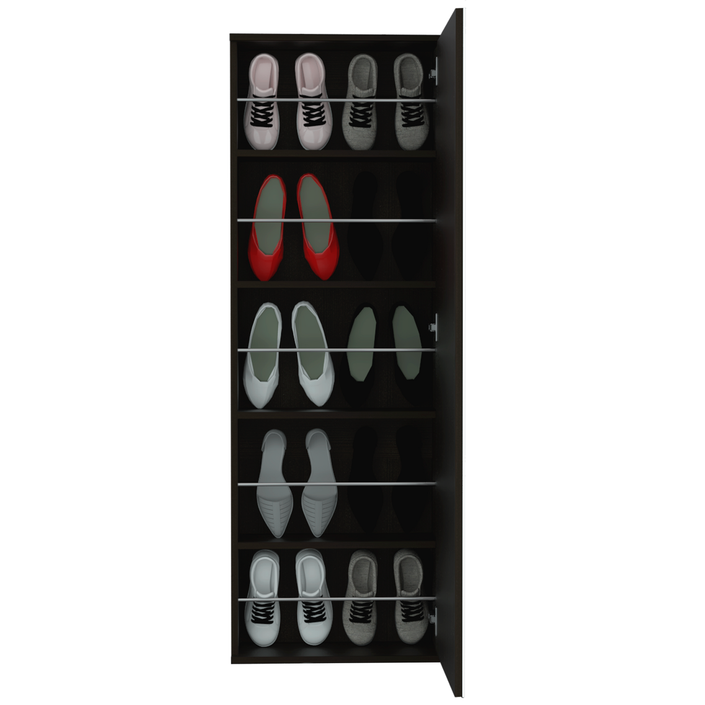 Pink sneakers with white laces on a shelf