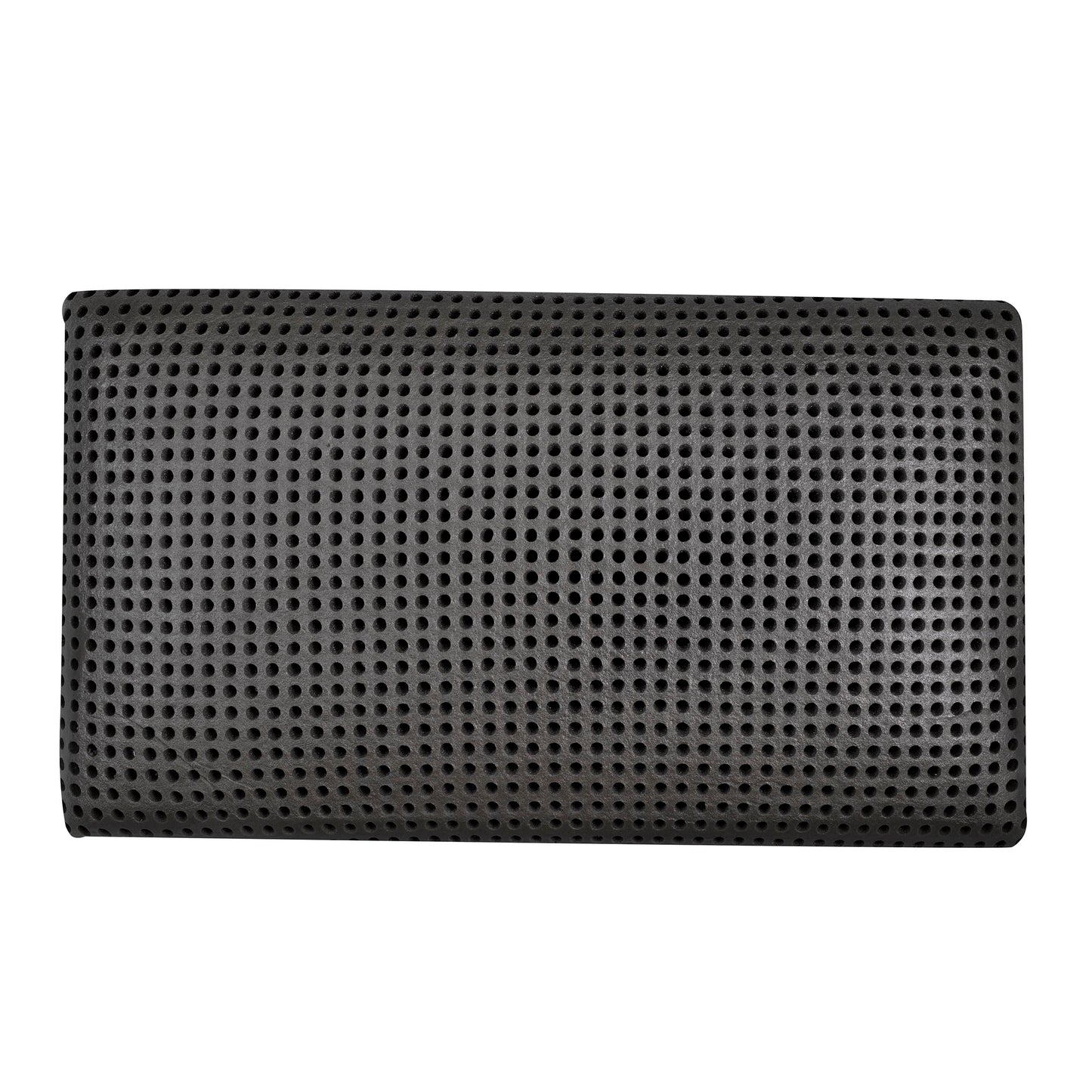 Dark gray memory foam lumbar pillow with perforated surface for support