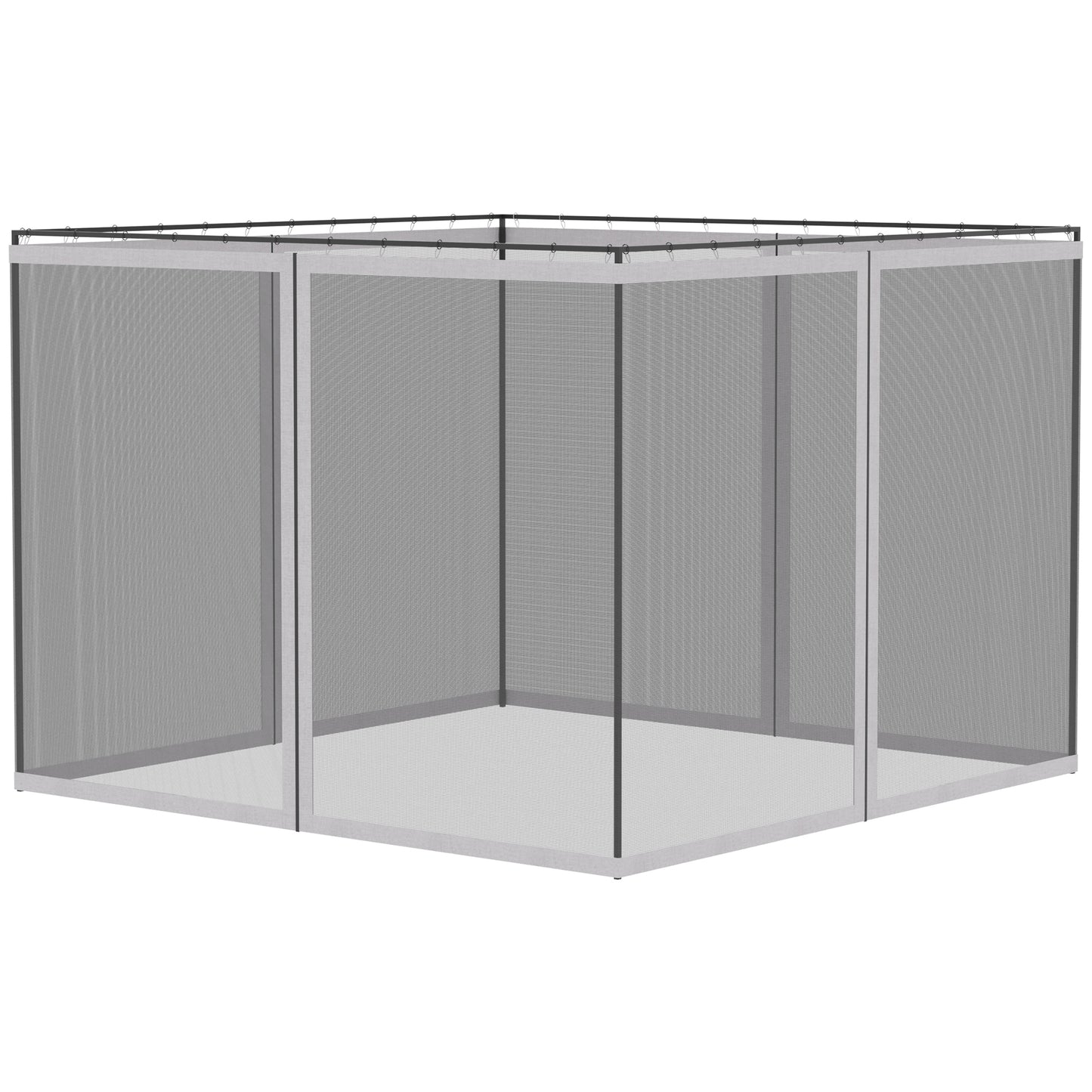 Gray mesh gazebo enclosure with metal frame for outdoor patios