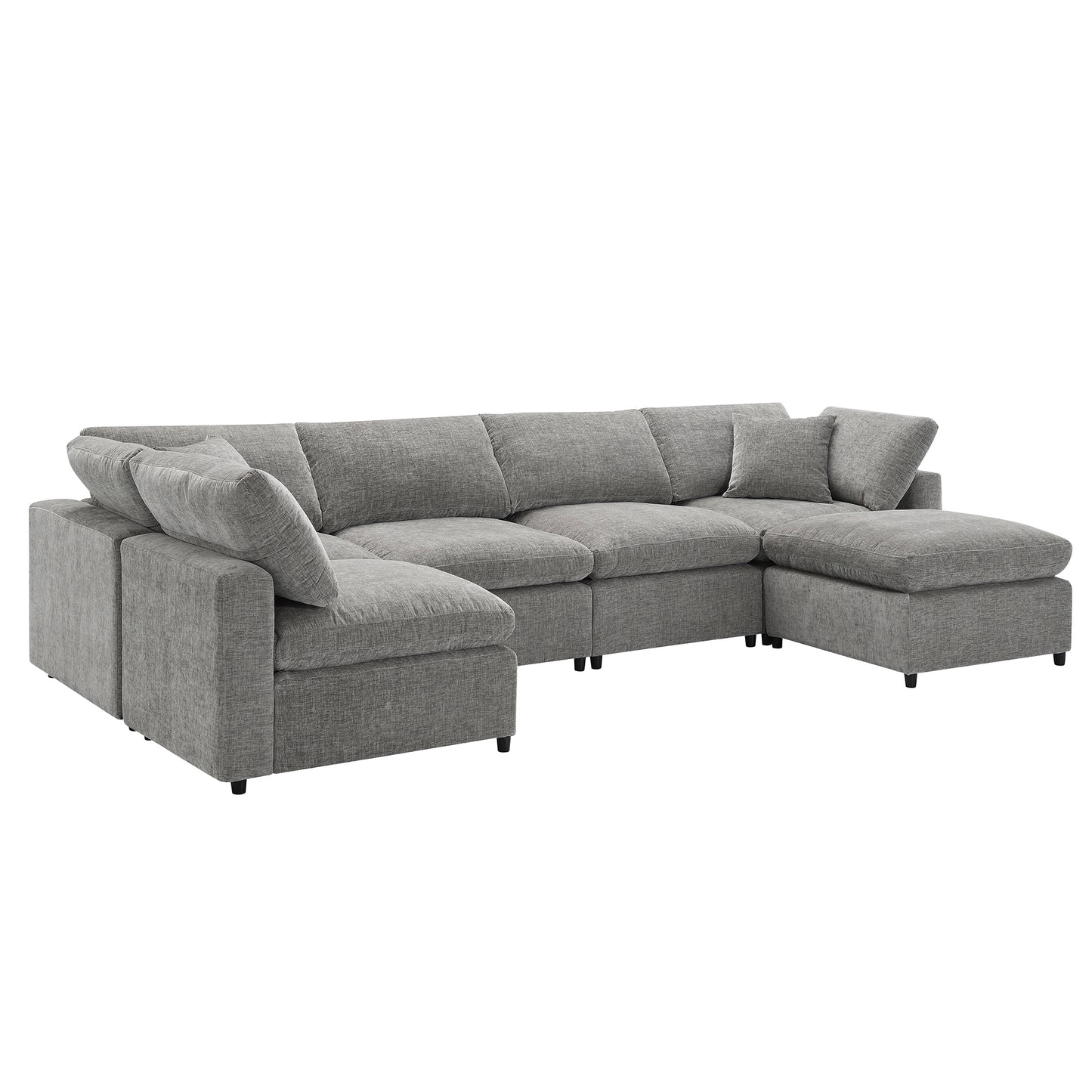 Modern grey fabric sectional sofa with chaise and plush cushions
