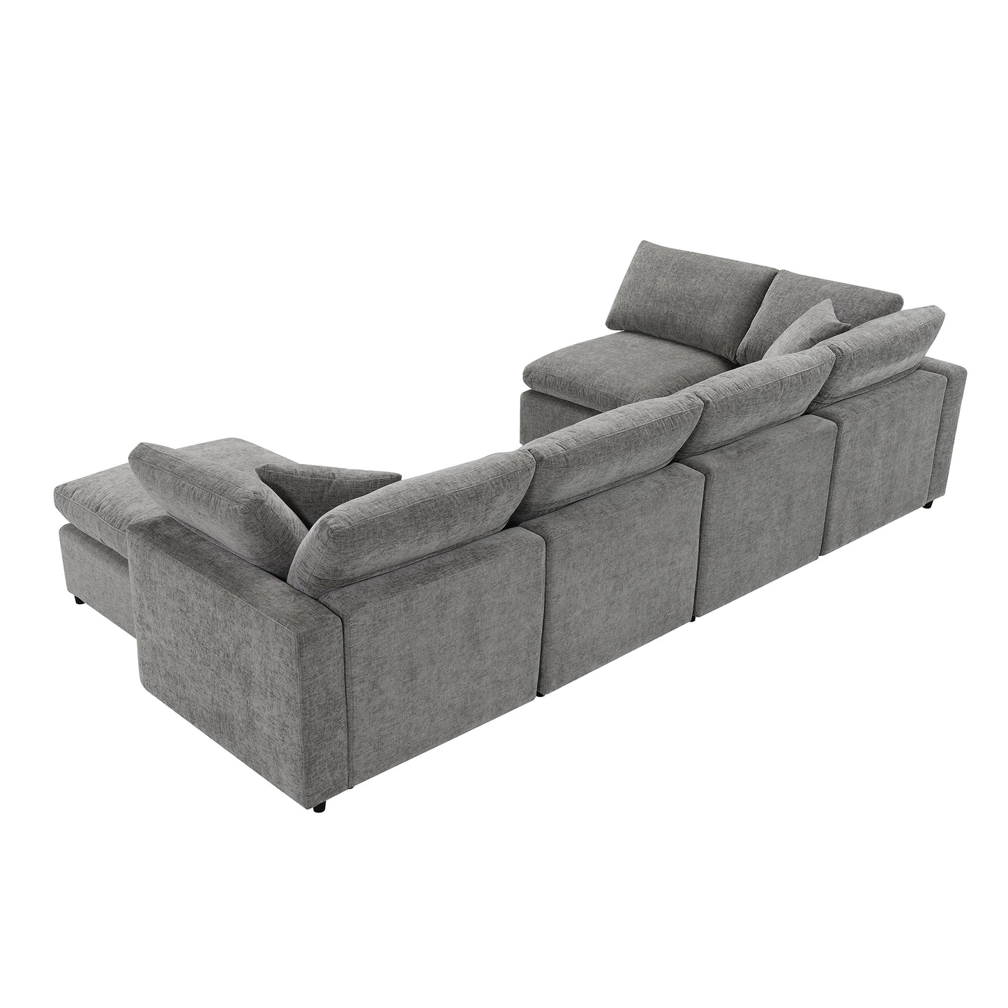 Plush grey fabric sectional sofa with chaise lounge and deep cushions perfect for living room comfort