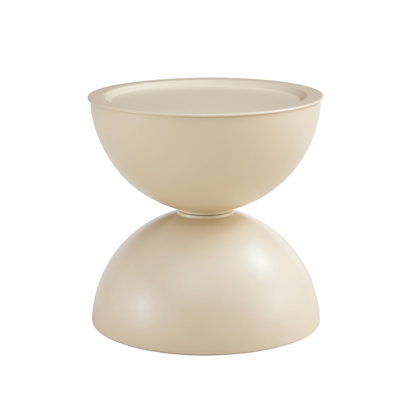 Beige hourglassshaped side table with smooth finish