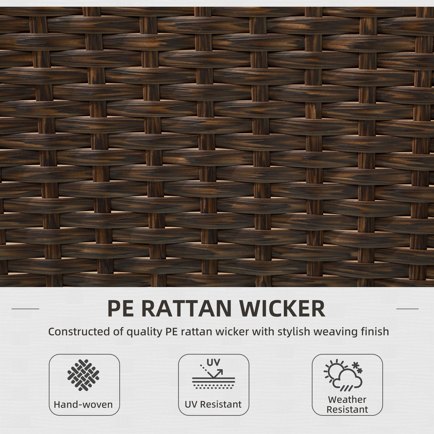 Closeup of dark brown PE rattan wicker weaving for outdoor furniture