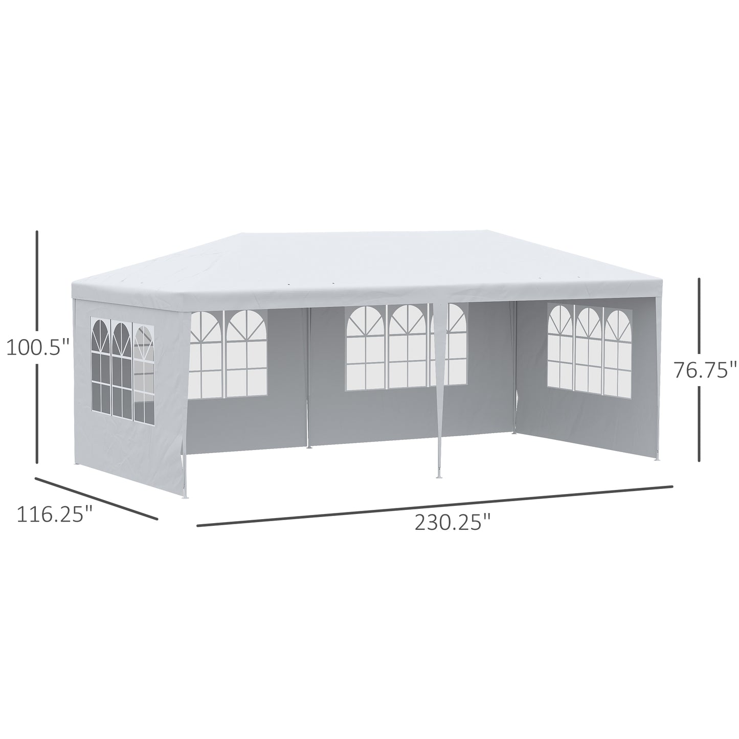 White x ft party tent with arched windows and side walls for events