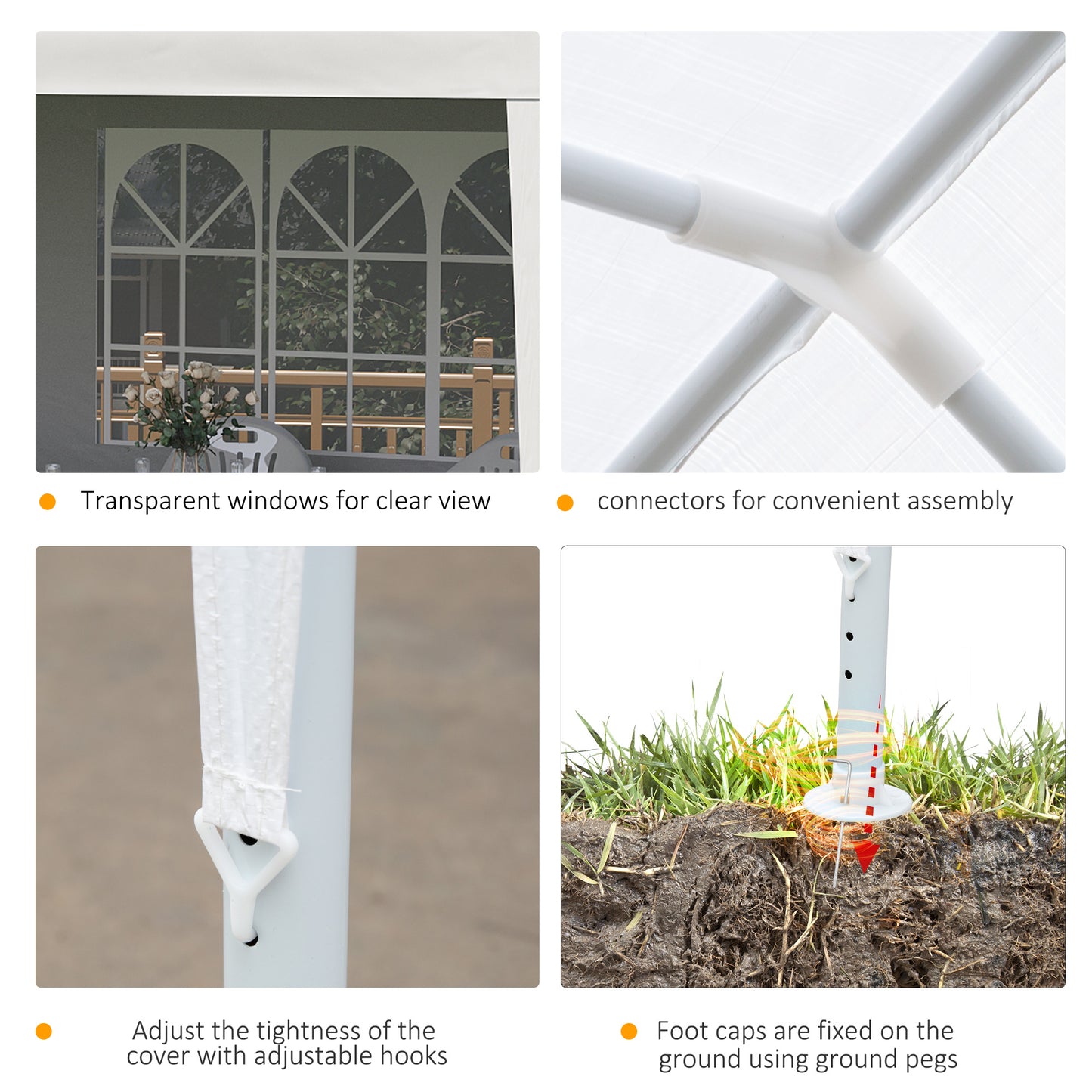 White gazebo transparent arched windows offer a clear view of outdoor scenery