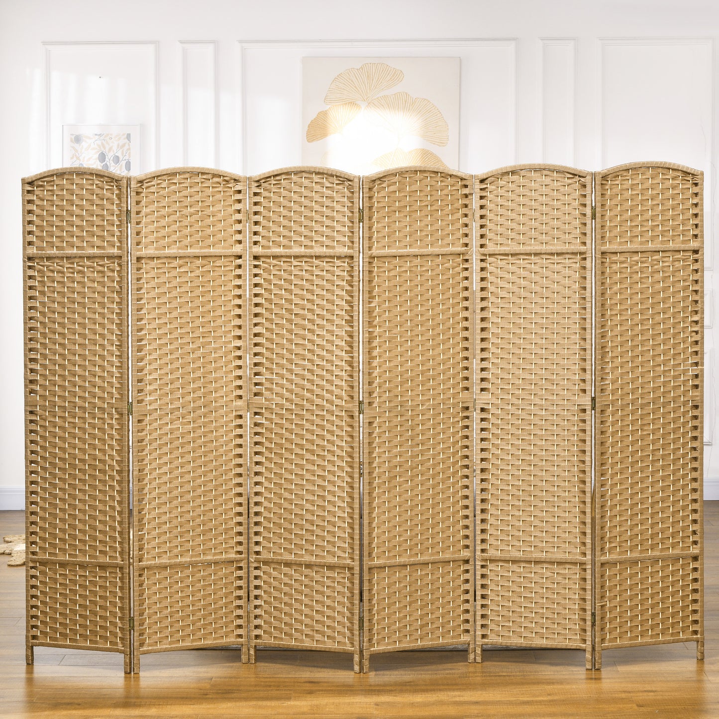 Sixpanel natural woven room divider with arched top ideal for privacy and decor