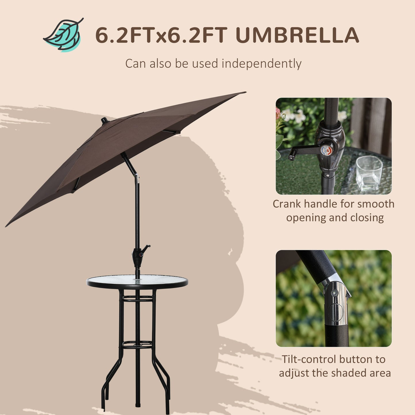 Brown FT patio umbrella with crank handle and tilt control