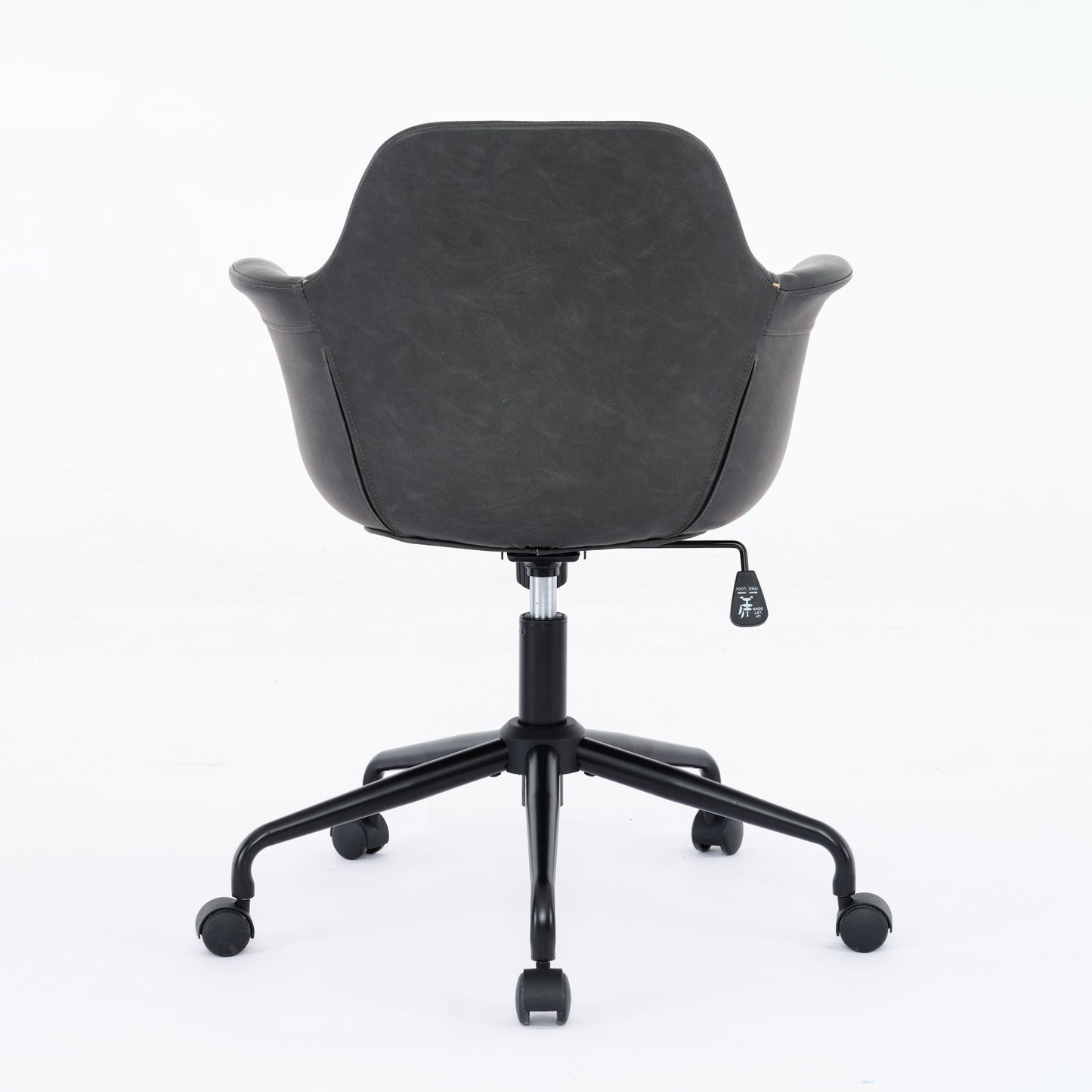Dark gray faux leather office chair with adjustable height and swivel base