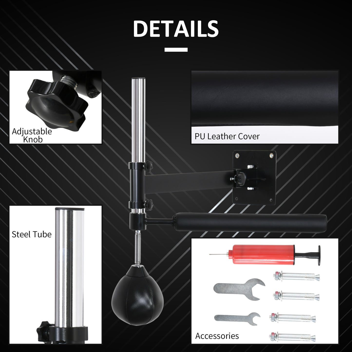 Black PU leather cover on boxing reflex bar for durability