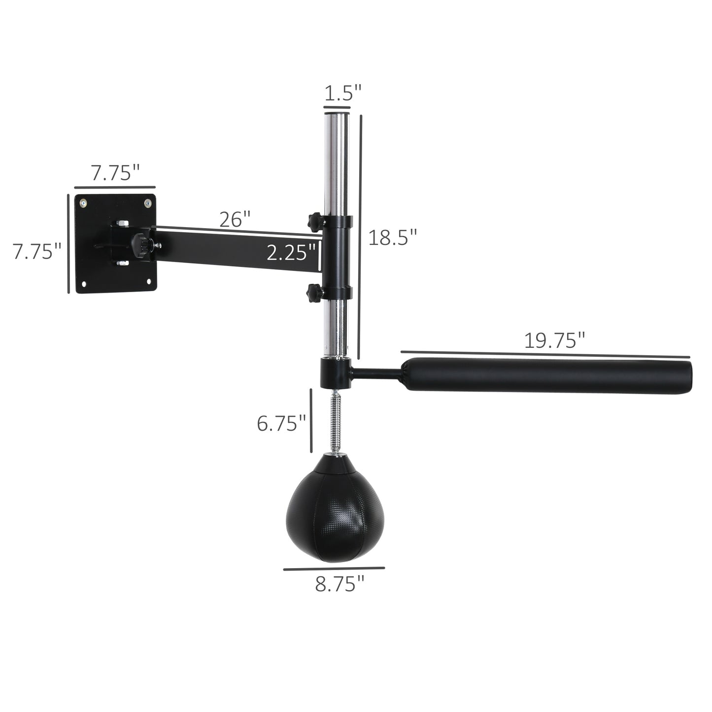 Adjustable black speed bag mount with leatherlook bag and chrome pole