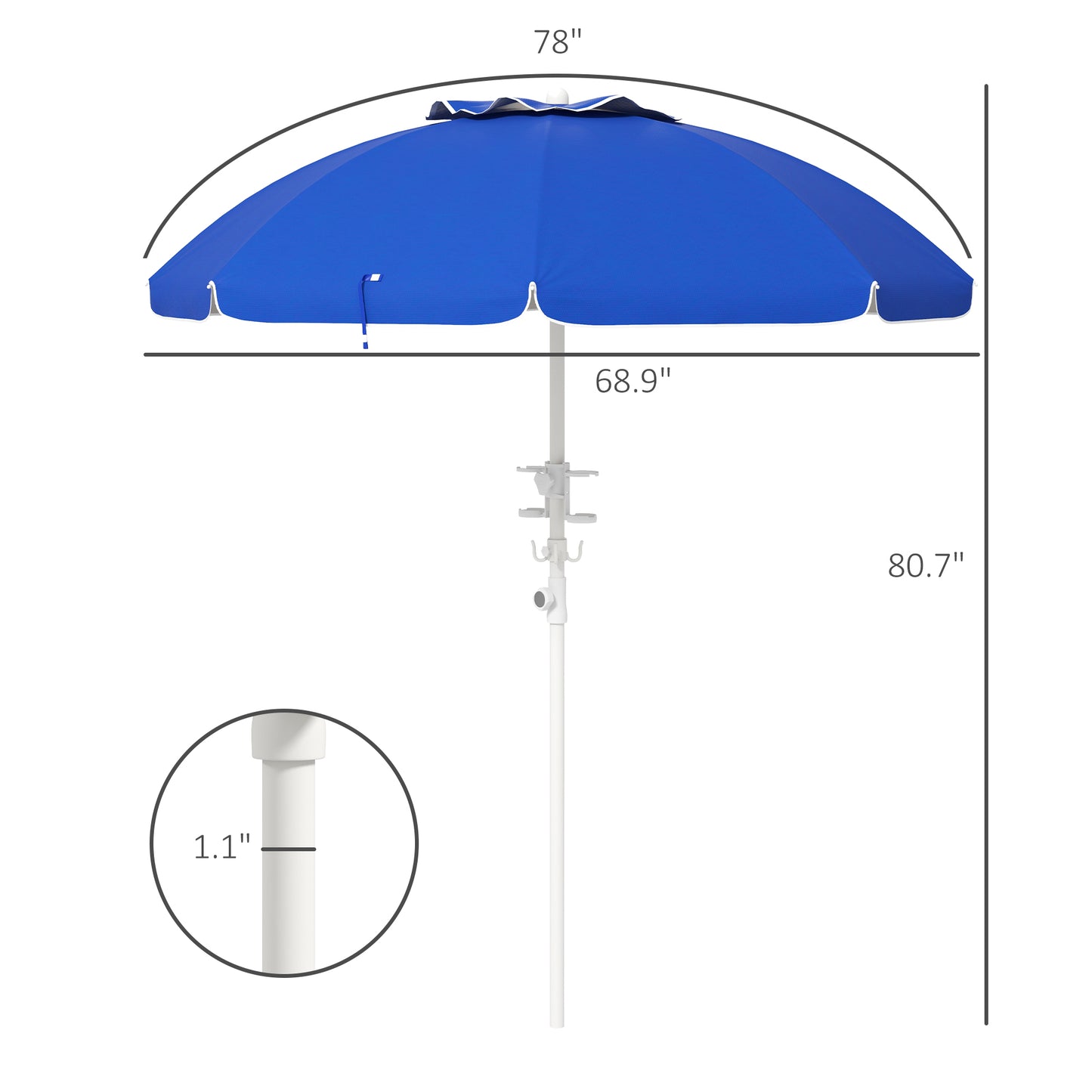 Vibrant blue patio umbrella with a inch canopy and sturdy white pole perfect for outdoor relaxation