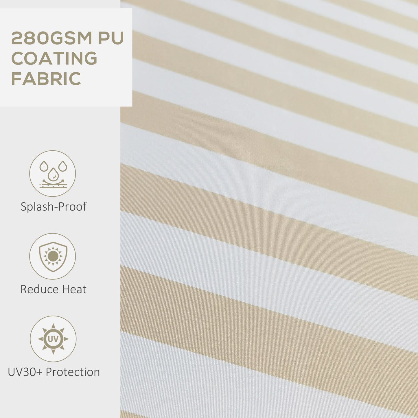 GSM PU coating fabric with beige and white stripes splashproof and UV protection