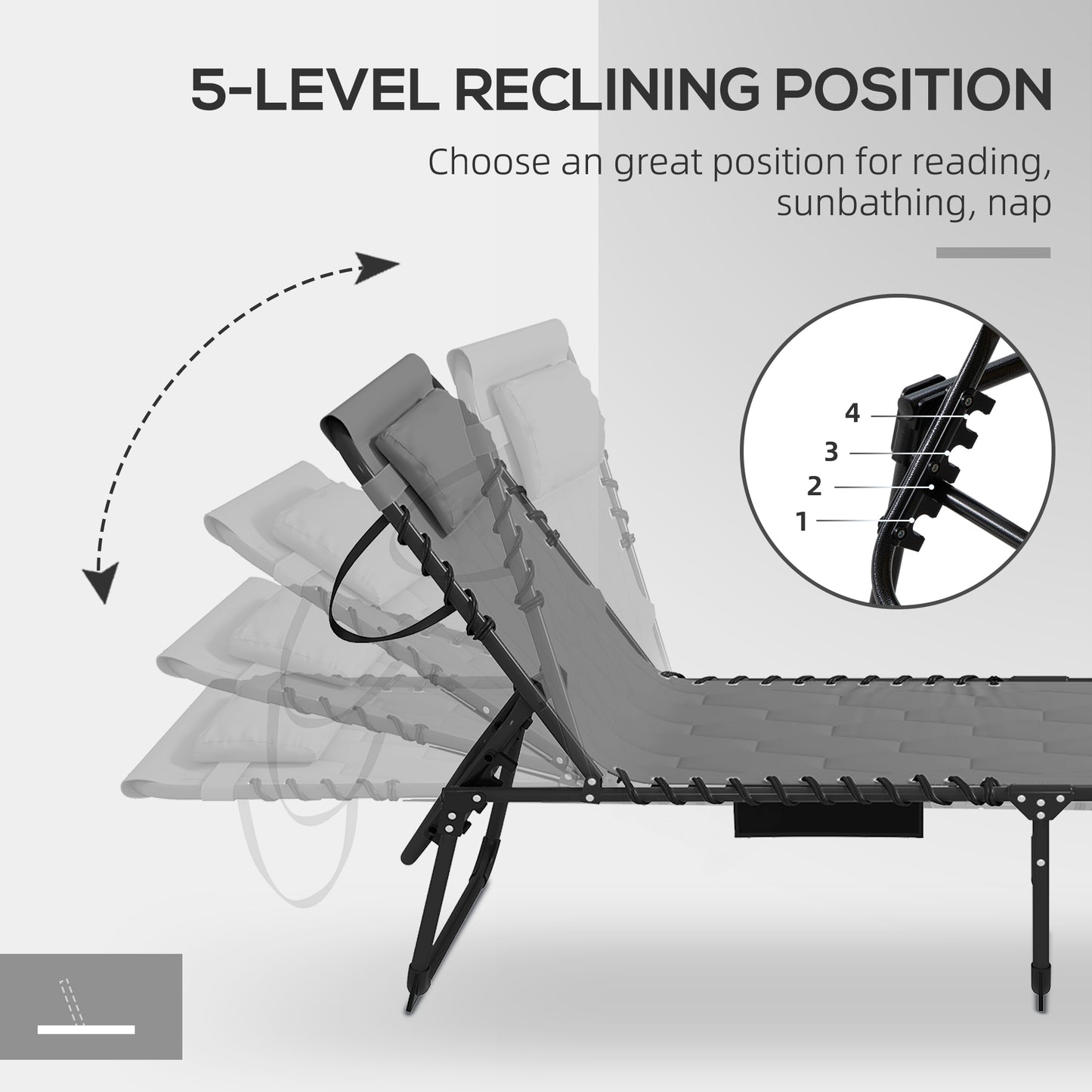 Gray fabric zero gravity chair with reclining positions and black metal frame