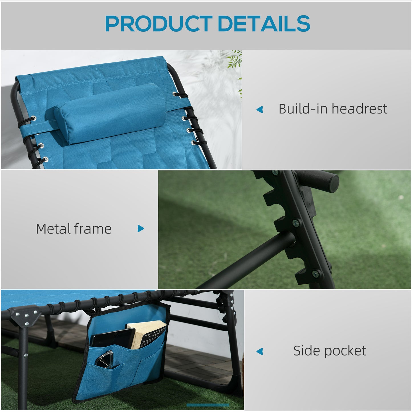 Blue zero gravity chair with a detachable cushioned headrest for comfort and support