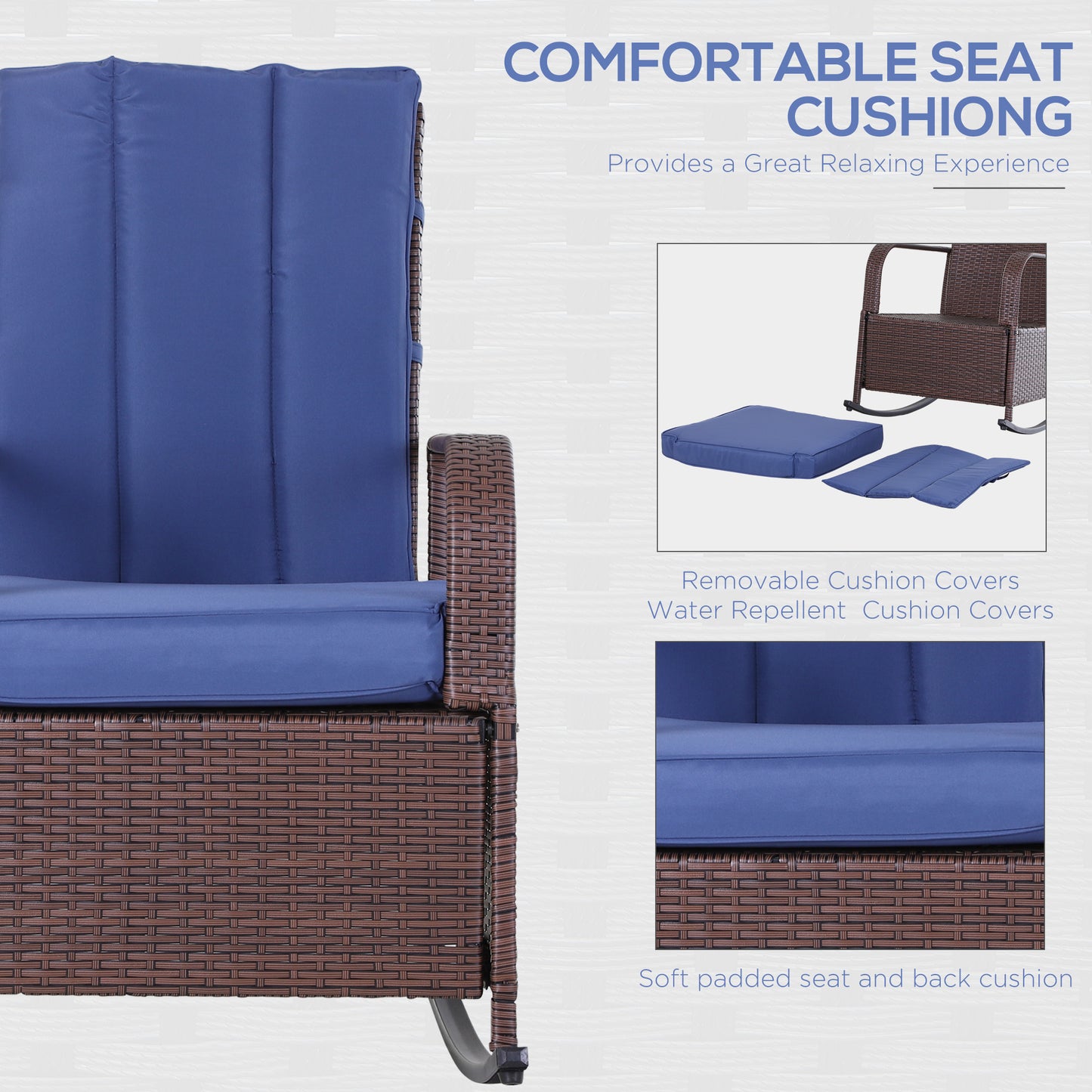 Deep blue padded seat cushion for wicker rocking chair soft and comfortable