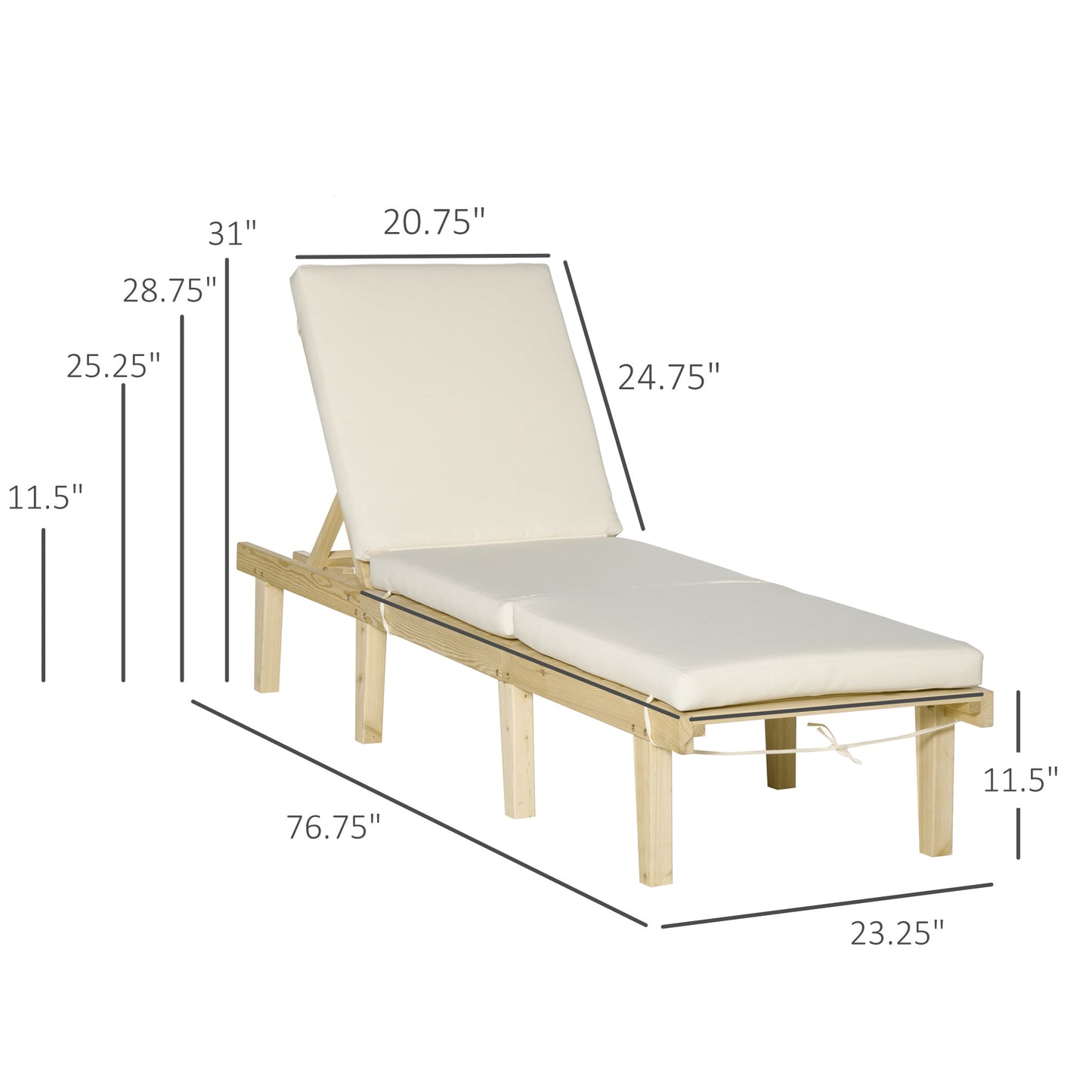 Wooden chaise lounge with cream cushions perfect for outdoor relaxation