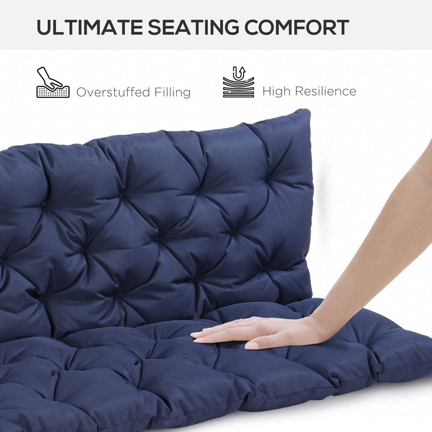 Navy blue tufted bench cushion with overstuffed filling and high resilience