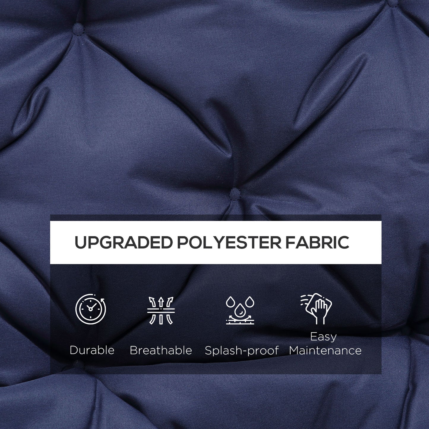 Navy blue tufted polyester fabric with durability breathability and splashproof features