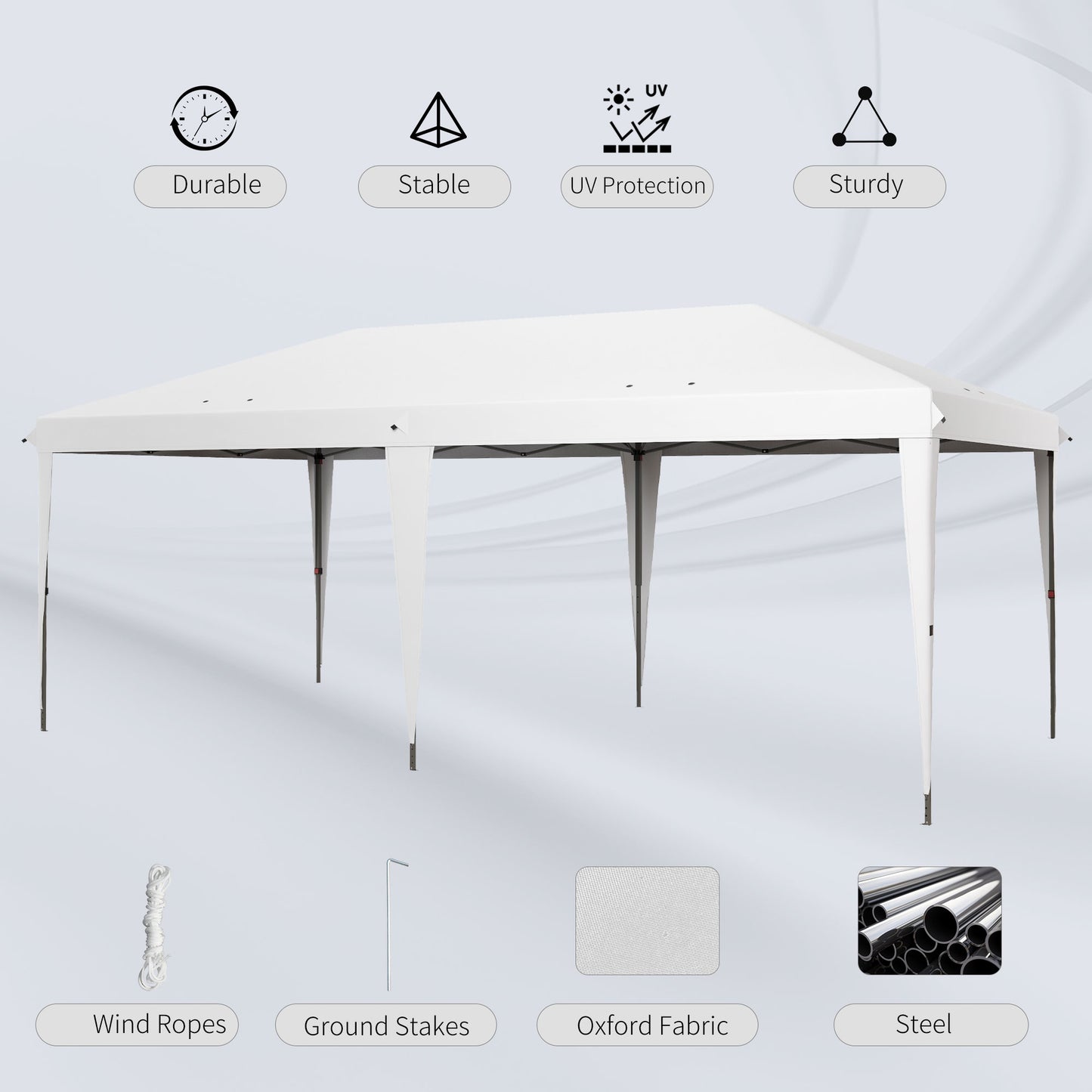 White pop up canopy tent with steel frame ideal for events outdoors
