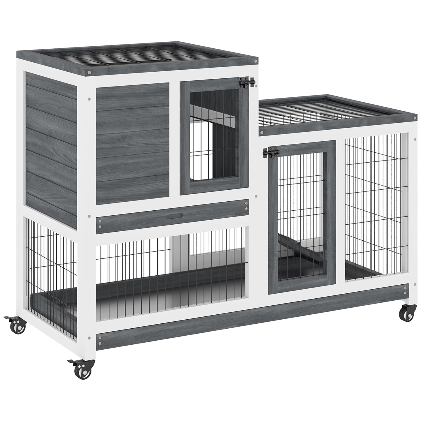 Spacious twotier wooden and wire indoor rabbit hutch with ramp and wheels
