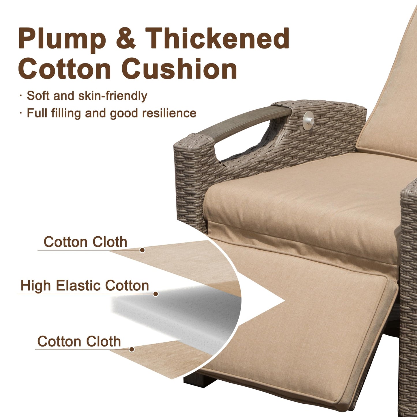 Plush tan cotton cushion with high elastic cotton filling for outdoor chair comfort