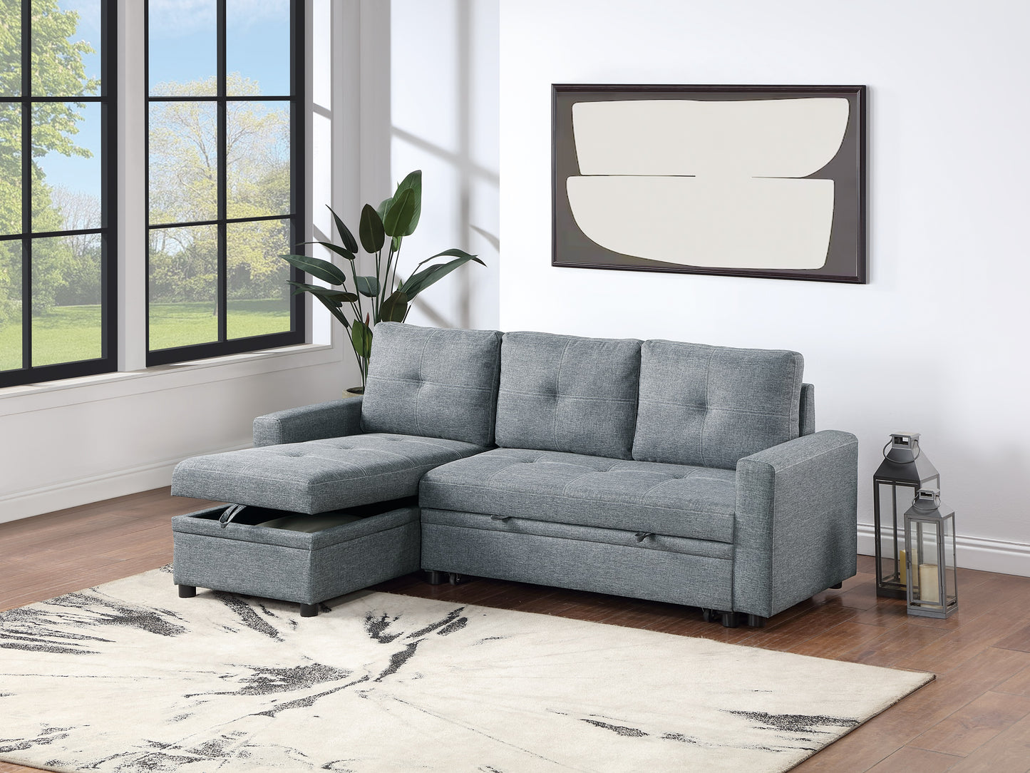 Gray fabric sectional sofa with chaise and hidden storage perfect for modern living rooms