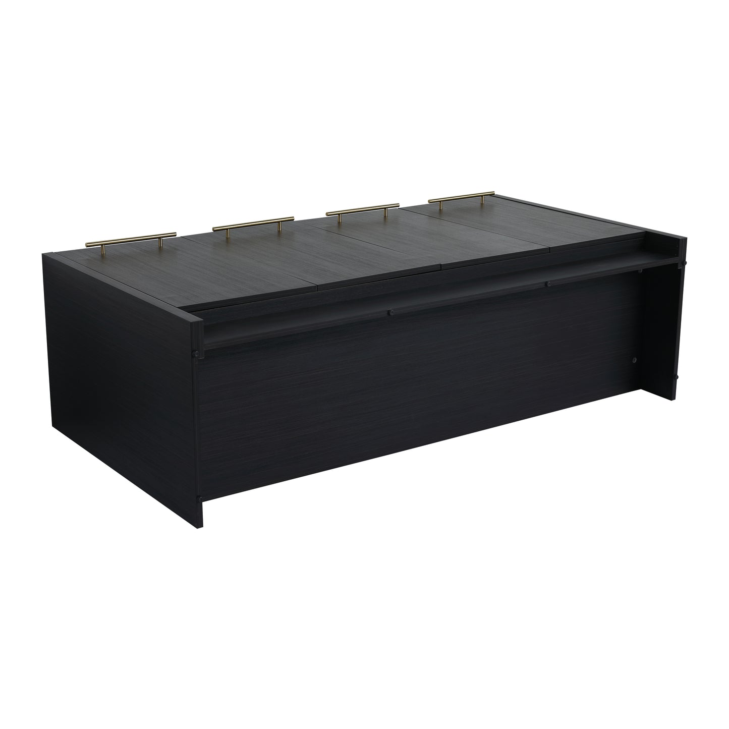 Dark wood desk with contemporary gold bar handles perfect for a modern office