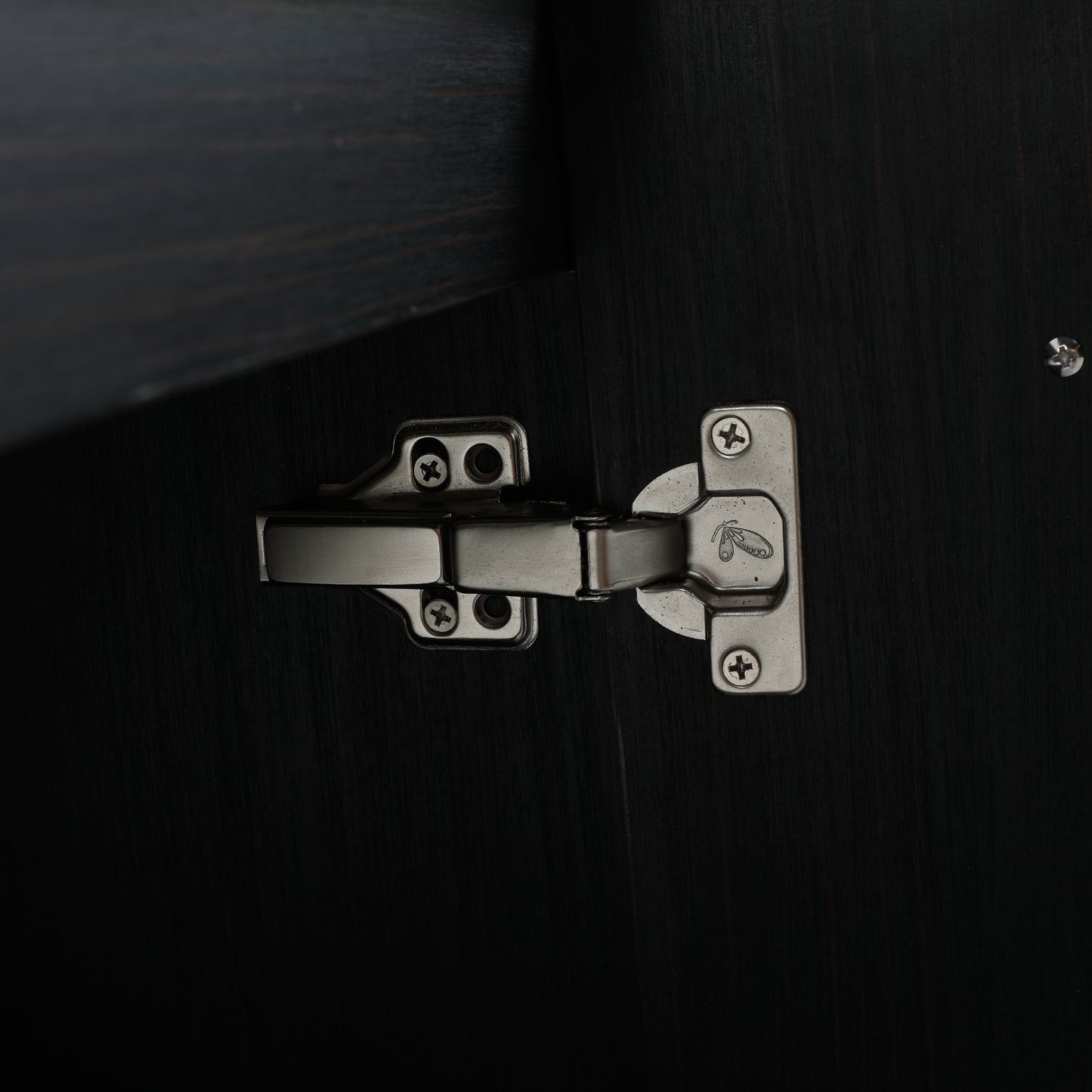 Sleek brushed nickel cabinet hinge with adjustable screws for smooth door operation