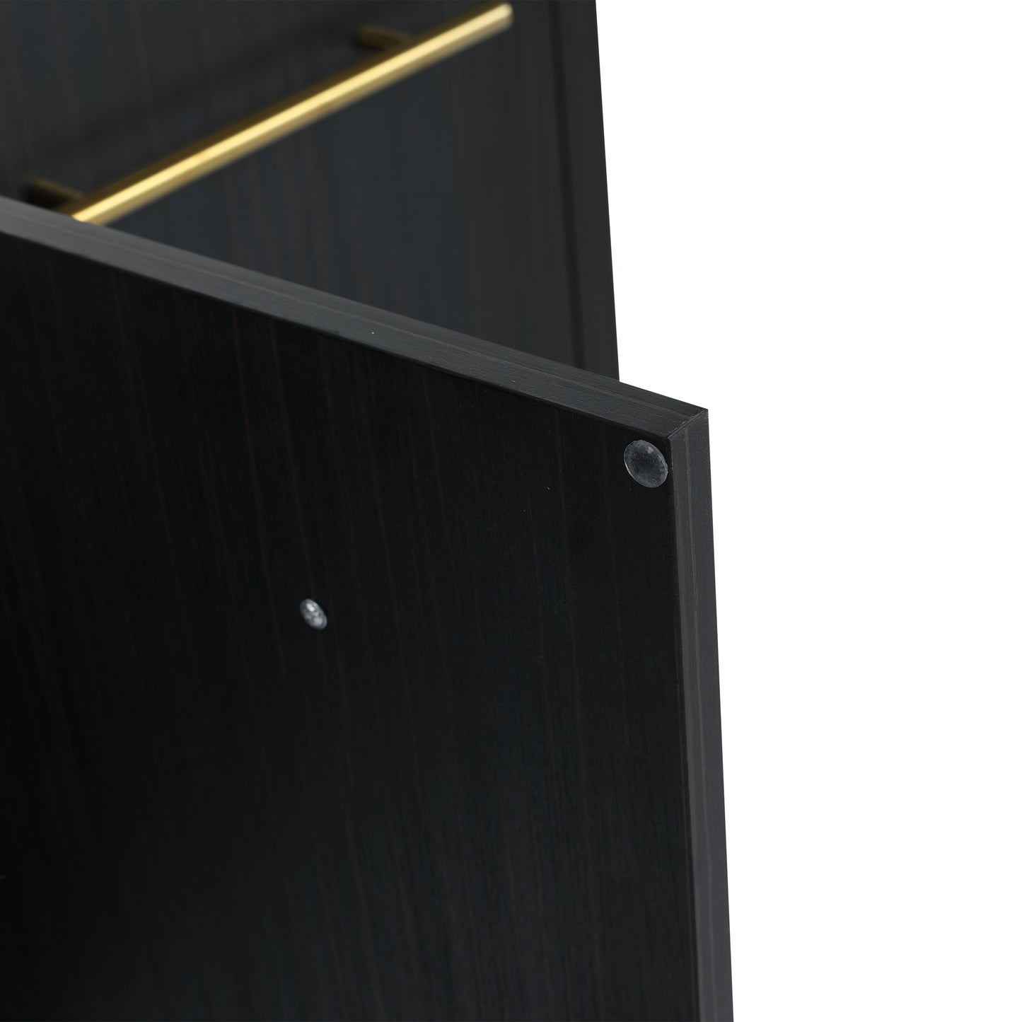 Dark wood cabinet with brass accents showing clean design details