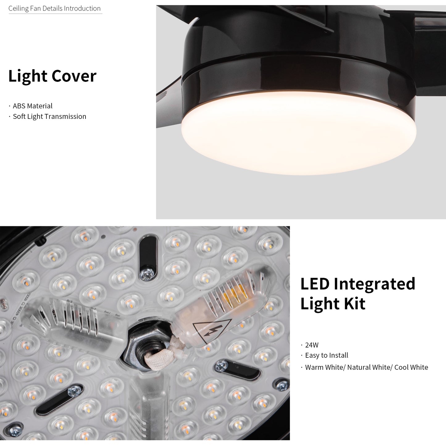 Black ceiling fan light cover with soft light transmission made of ABS