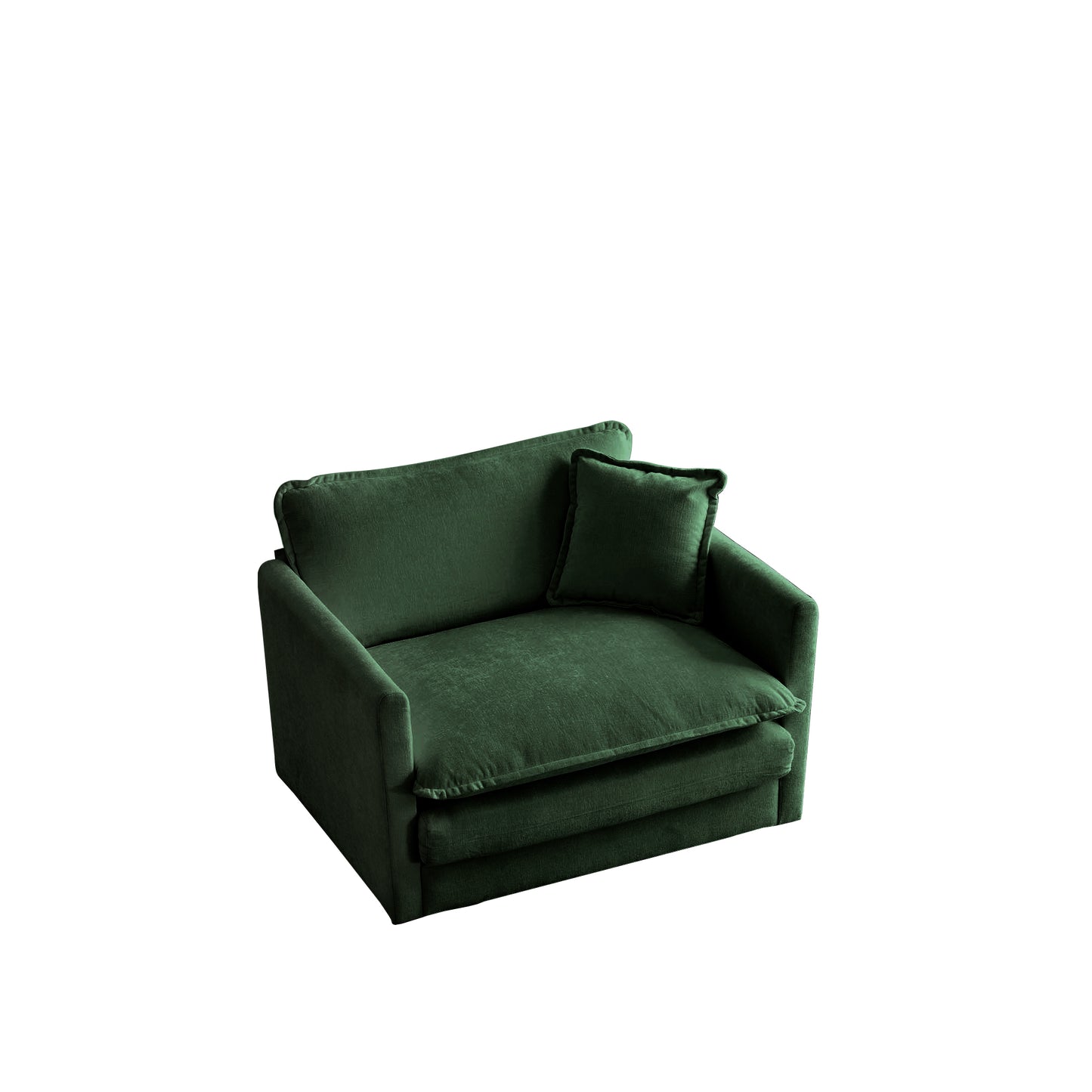 Plush emerald green velvet armchair with a matching throw pillow perfect for a cozy reading nook