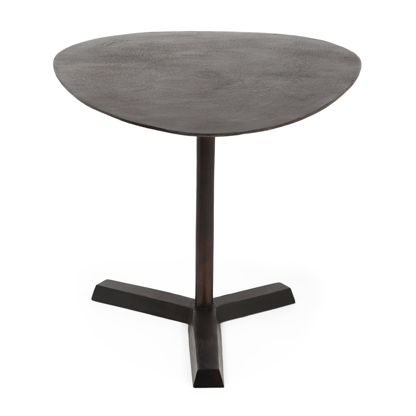 Dark wood oval accent table with tapered legs and a sleek pedestal base