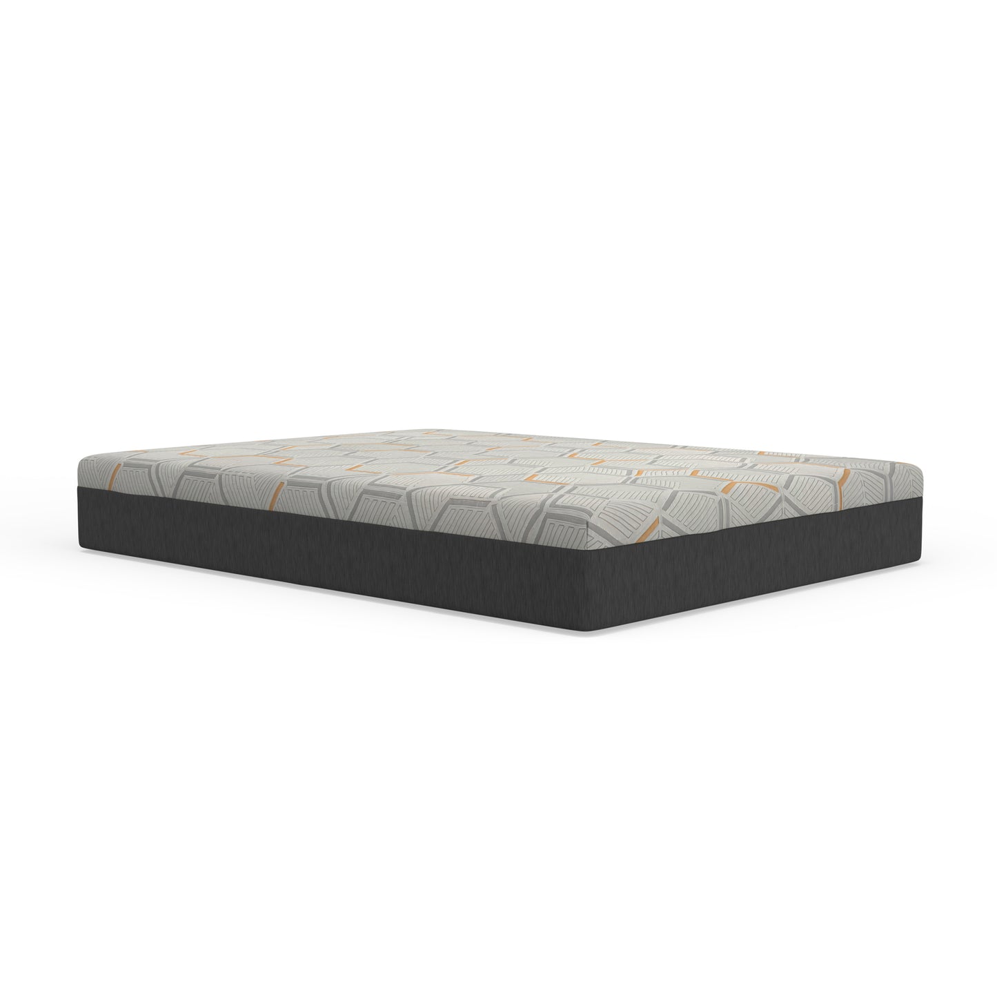 Gray and orange geometric pattern mattress with dark gray base queen size