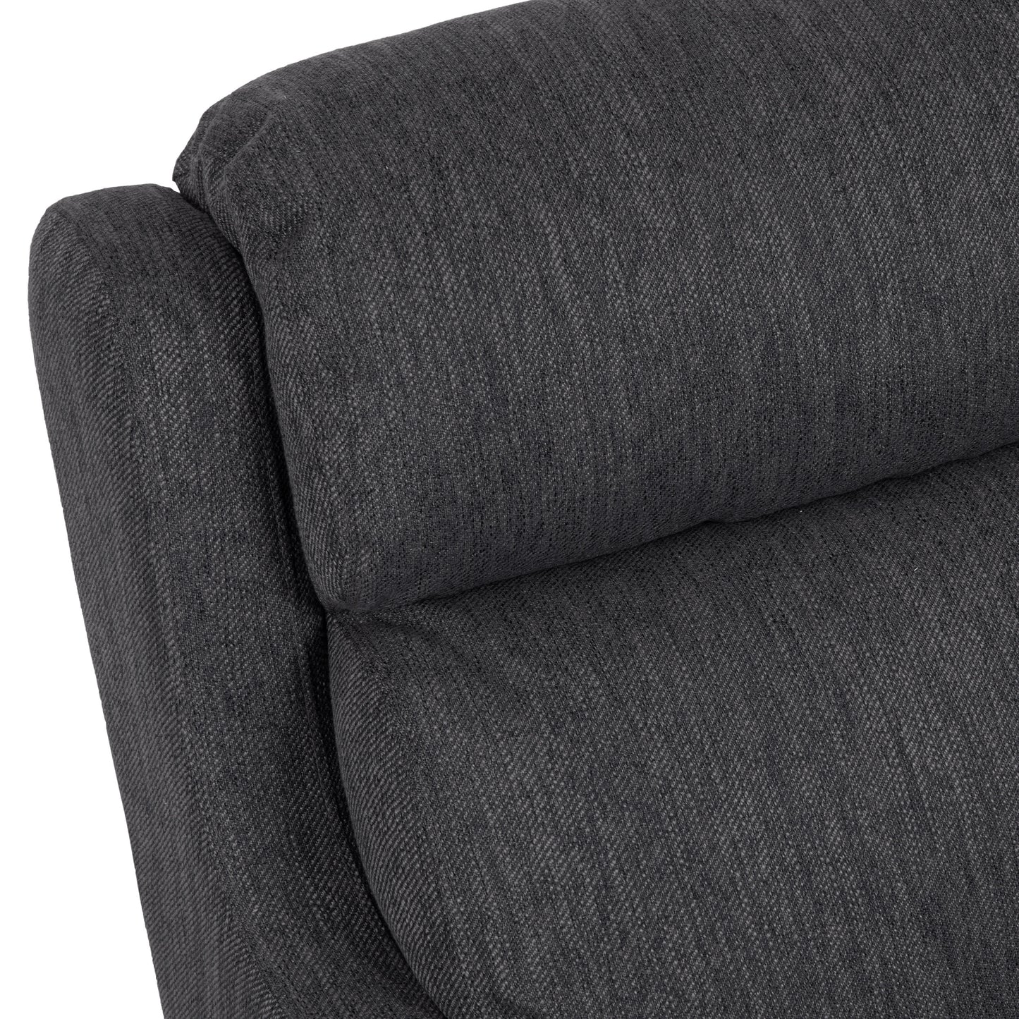 Closeup of dark grey textured fabric on a chair backrest