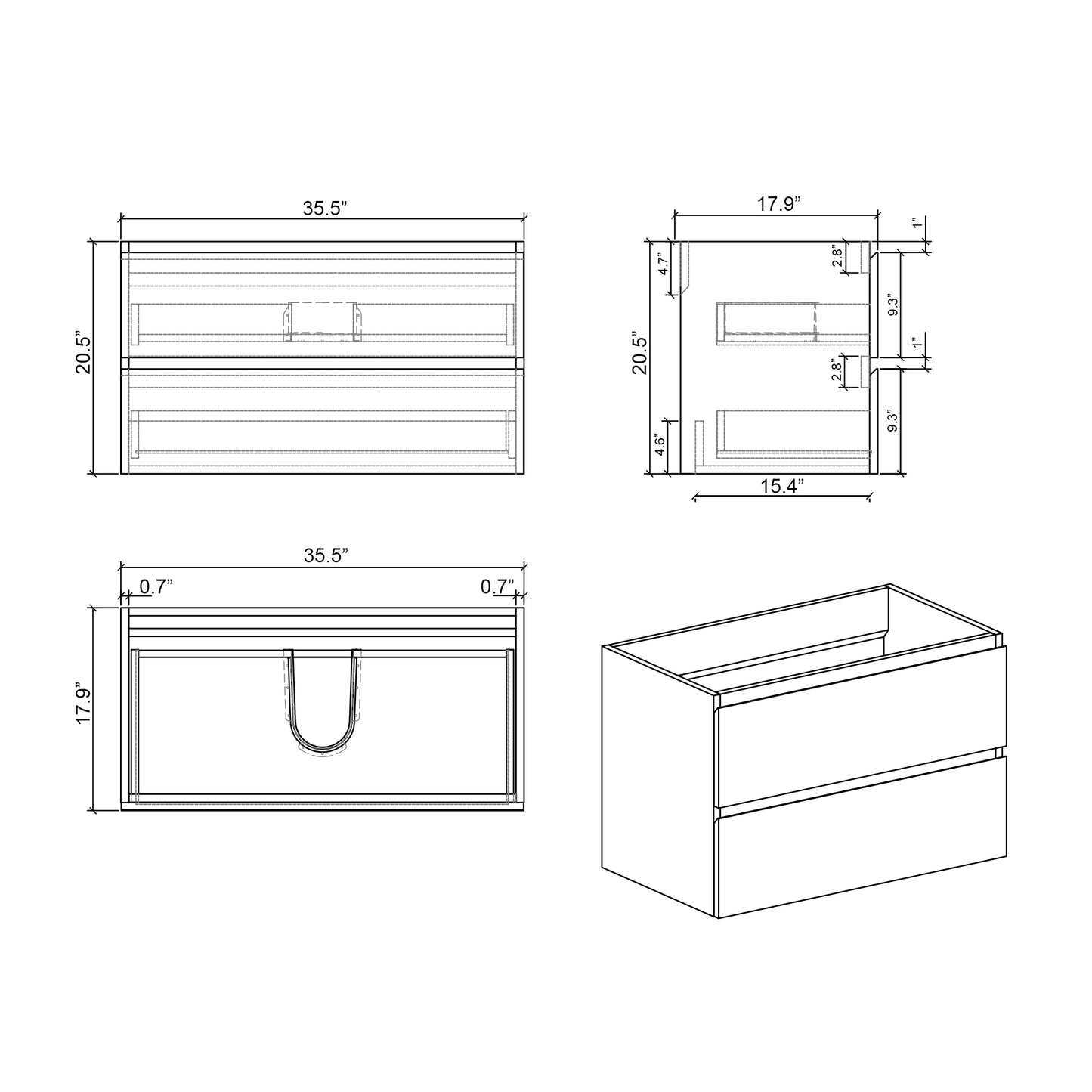Vanity cabinet dimensions W x D x H twodrawer design