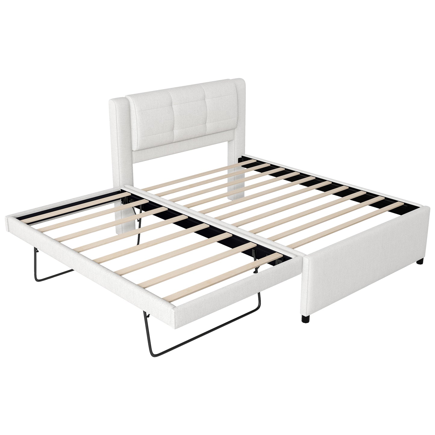 White upholstered daybed frame with pullout trundle ideal for guest rooms