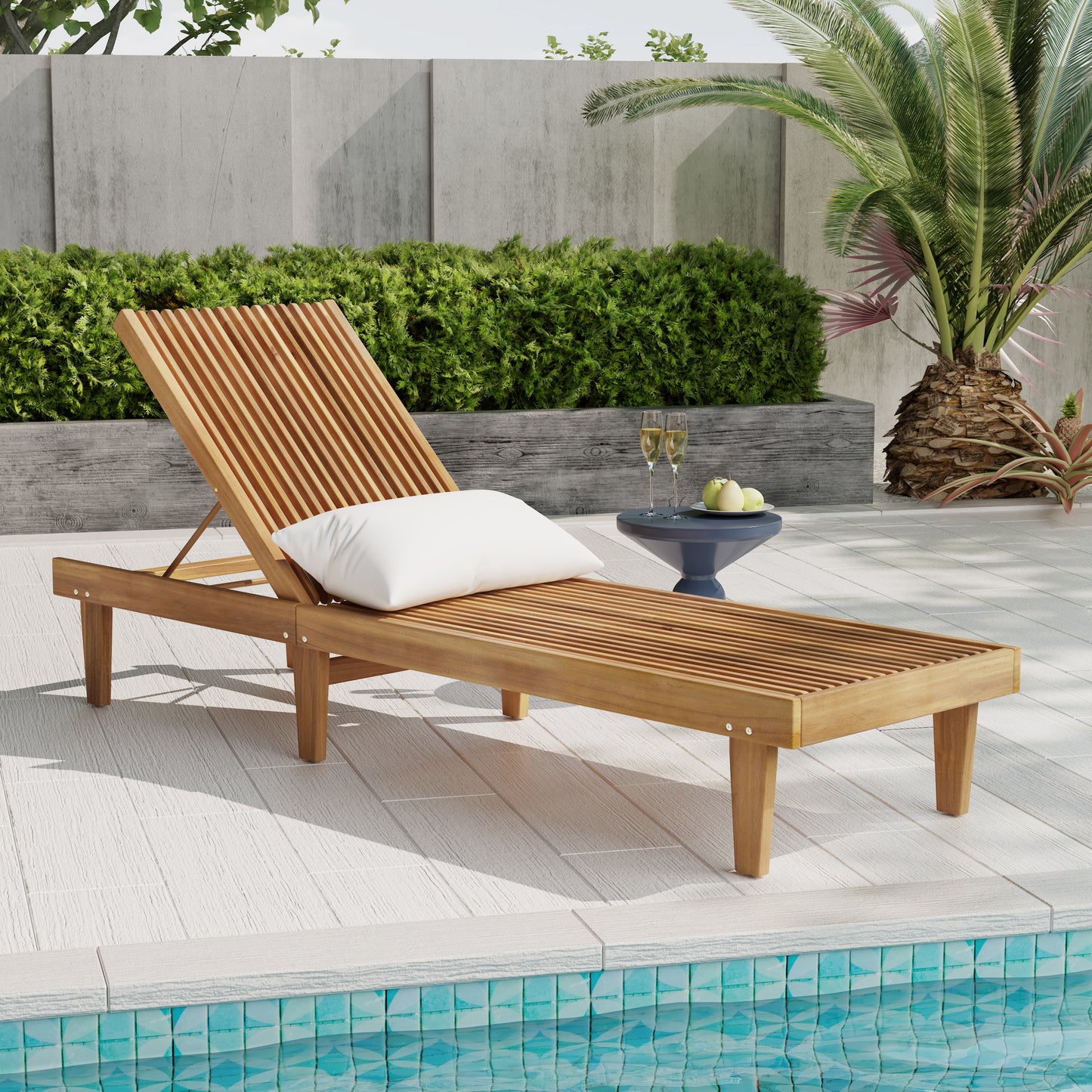 TREATLIFE HOME Wooden Chaise Lounge with Adjustable Settings, Elegant Design for Outdoor Relaxation, Teak Color