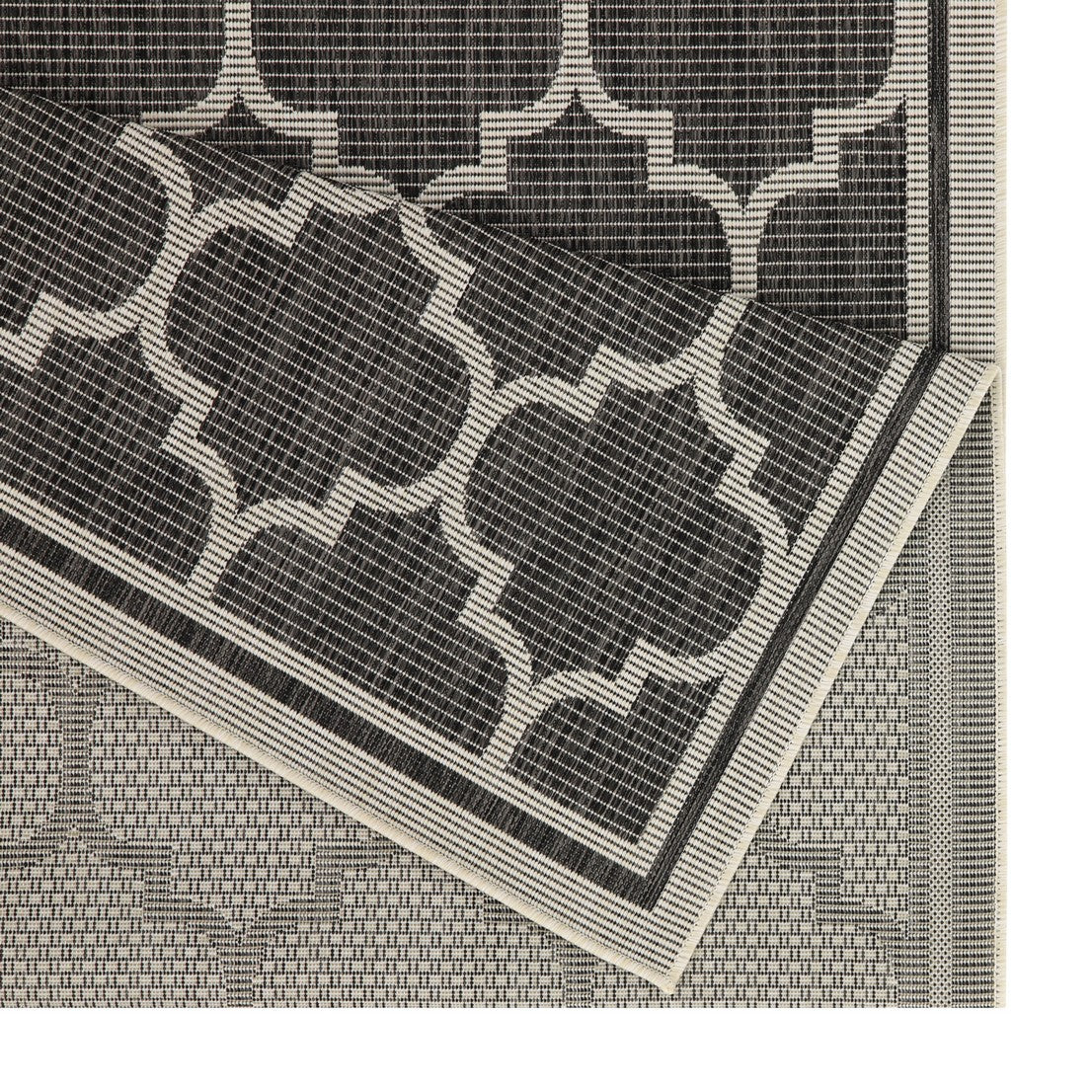 Black and white trellis pattern outdoor rug durable polypropylene weave