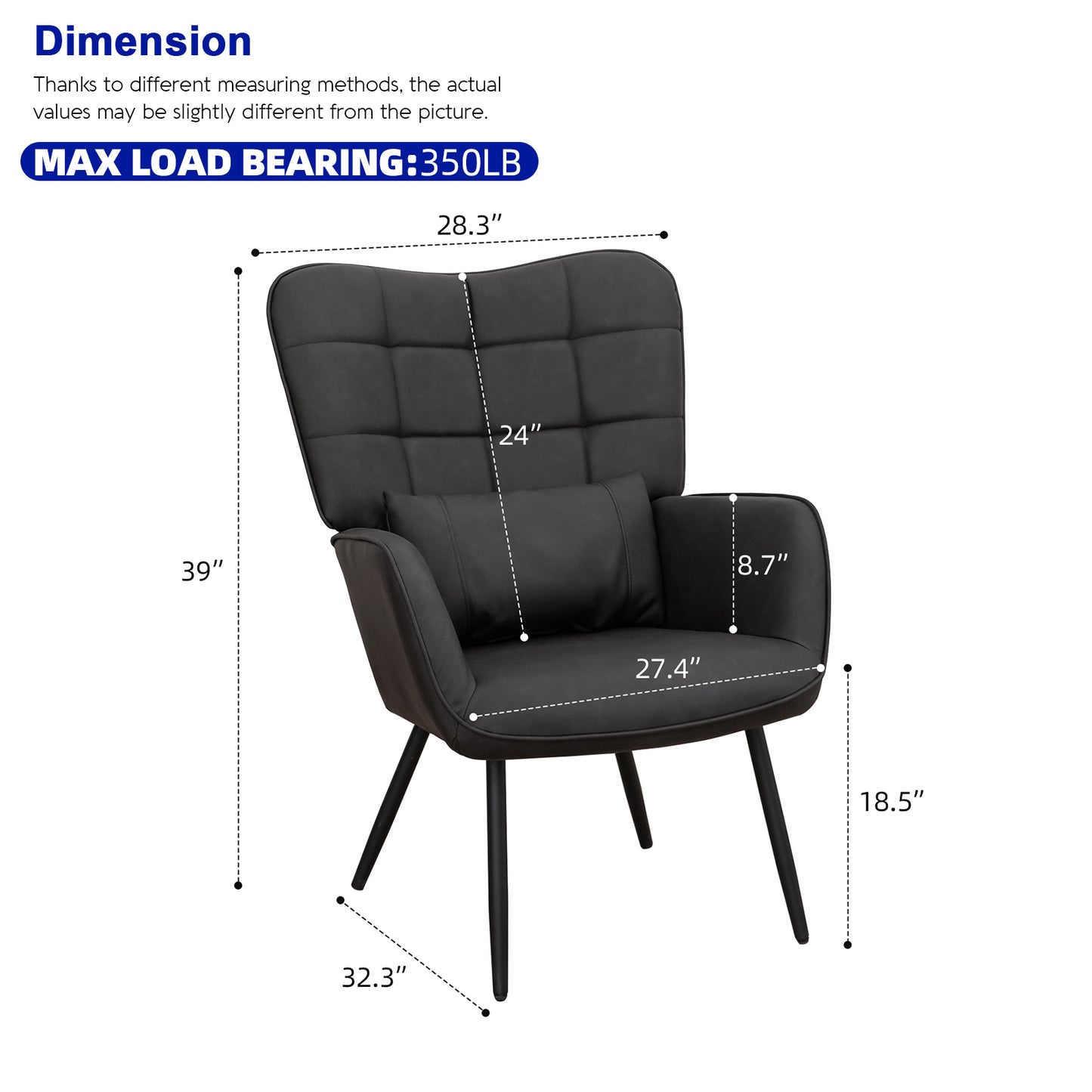 Modern black accent chair with tufted back and plush pillow
