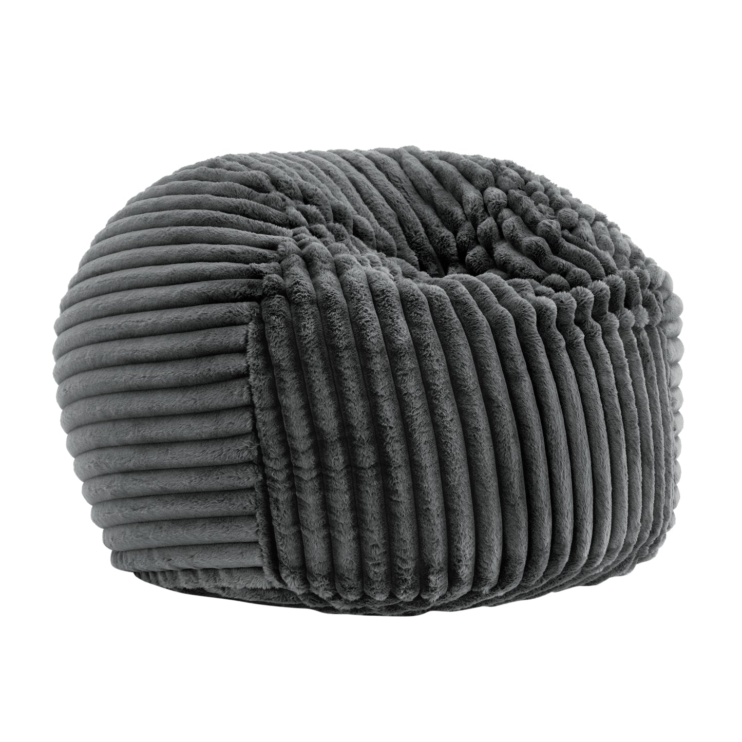 Plush grey corduroy bean bag chair for relaxed seating