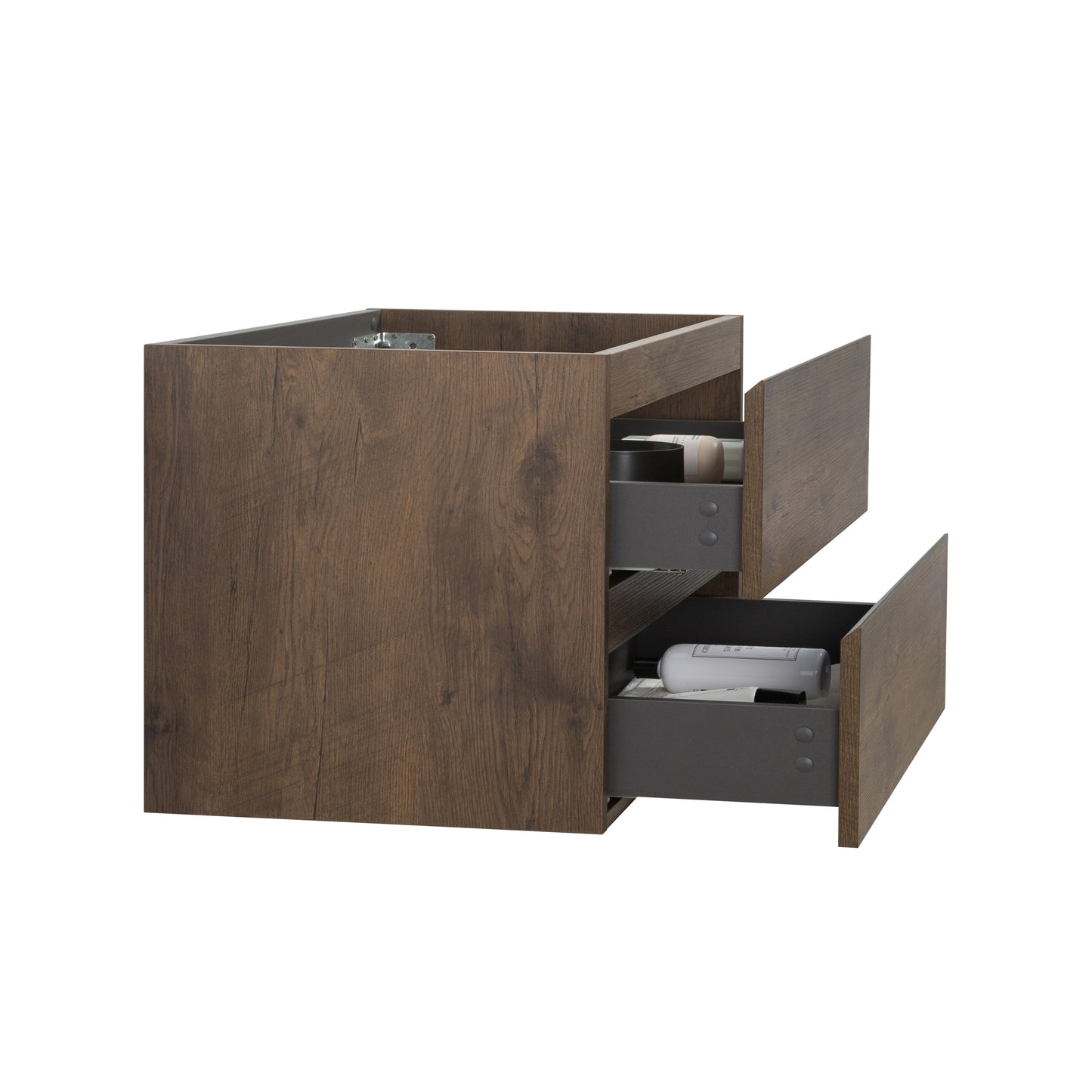 Modern oak veneer vanity cabinet with two deep drawers for bathroom storage
