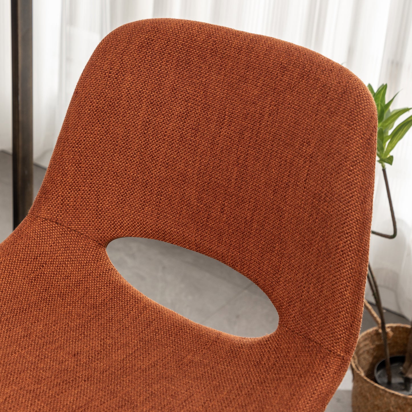 Terracotta fabric chair back with ergonomic cutout modern accent chair