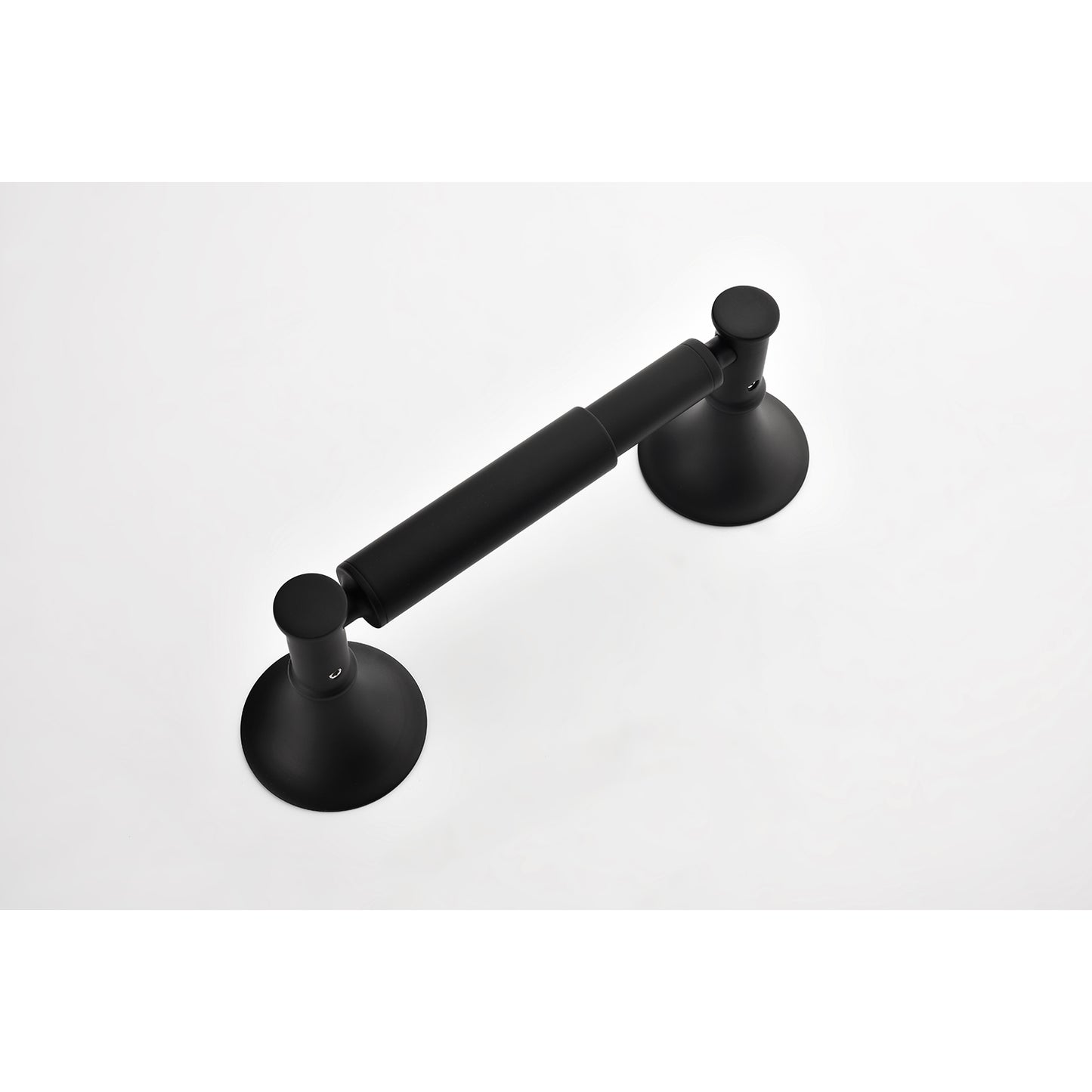Matte black wallmounted toilet paper holder with a minimalist design and clean lines