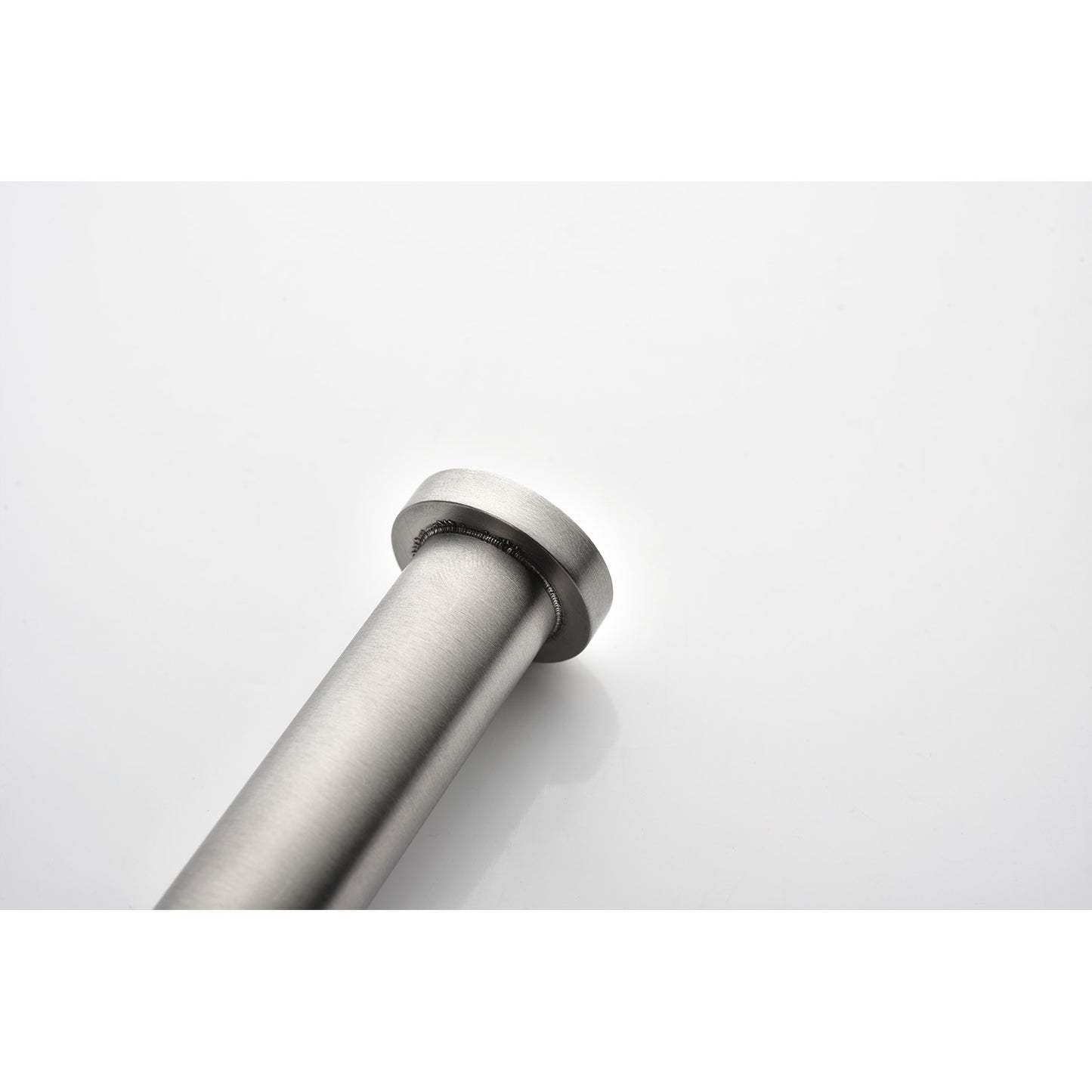 Brushed nickel cabinet handle with a cylindrical shape and flat end cap
